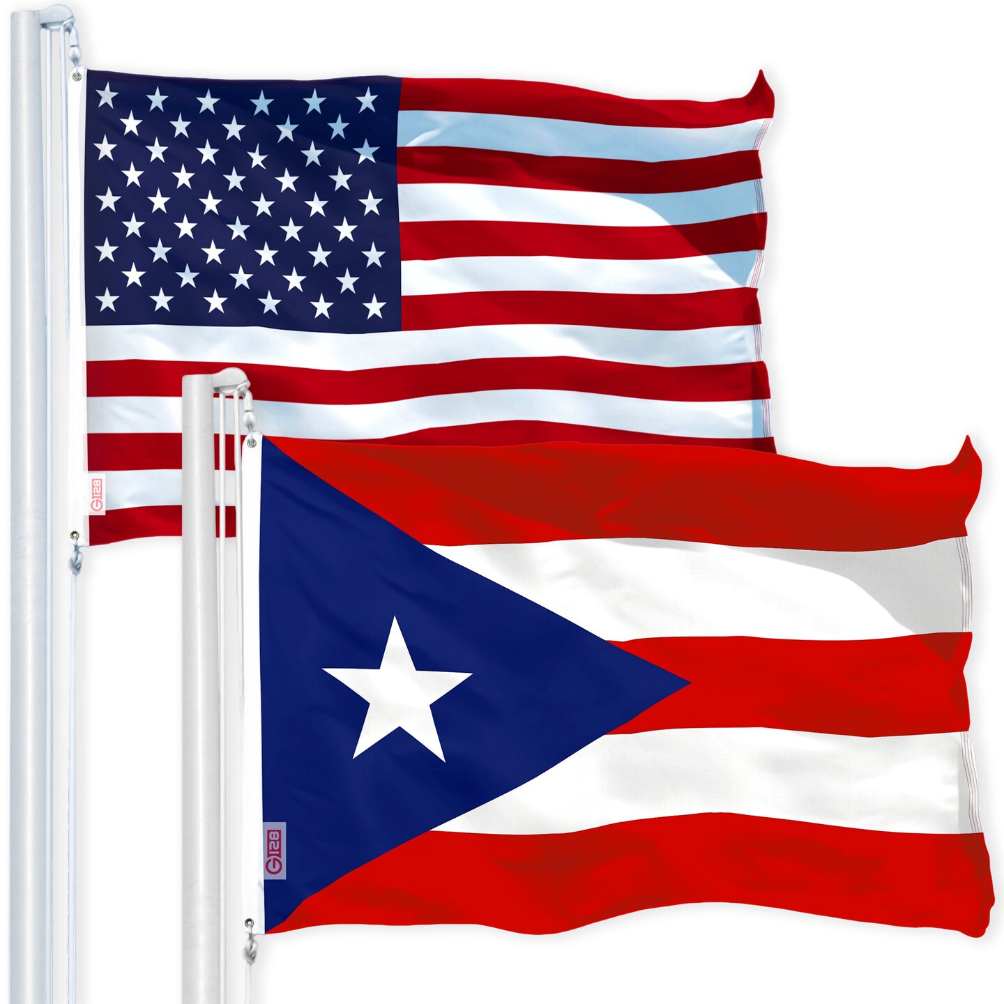 G128 Combo Pack: USA American Flag 3x5 Ft 150D Printed Stars &#x26; Puerto Rico Flag 3x5 Ft 150D Printed