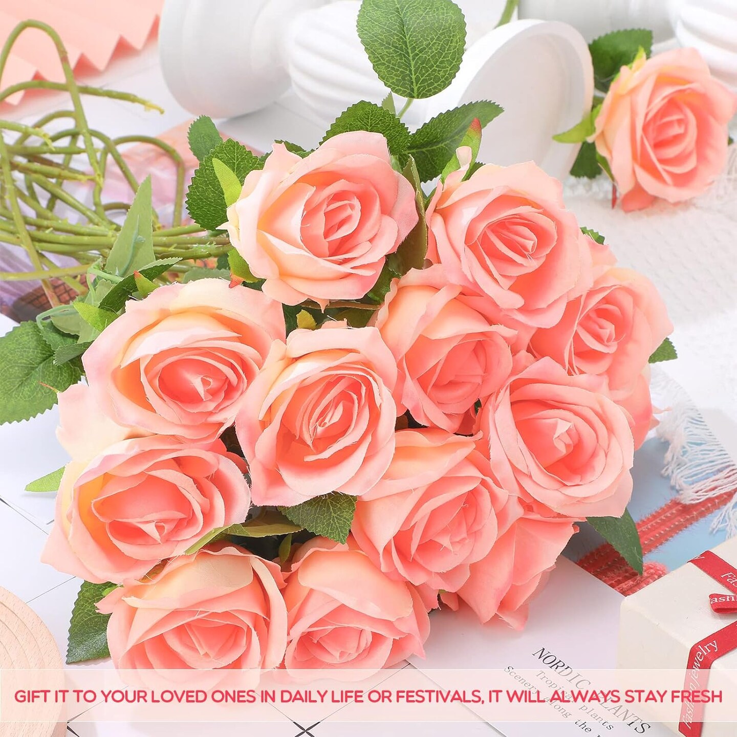 50 Realistic Silk Roses: Perfect for Home, Weddings, and Parties