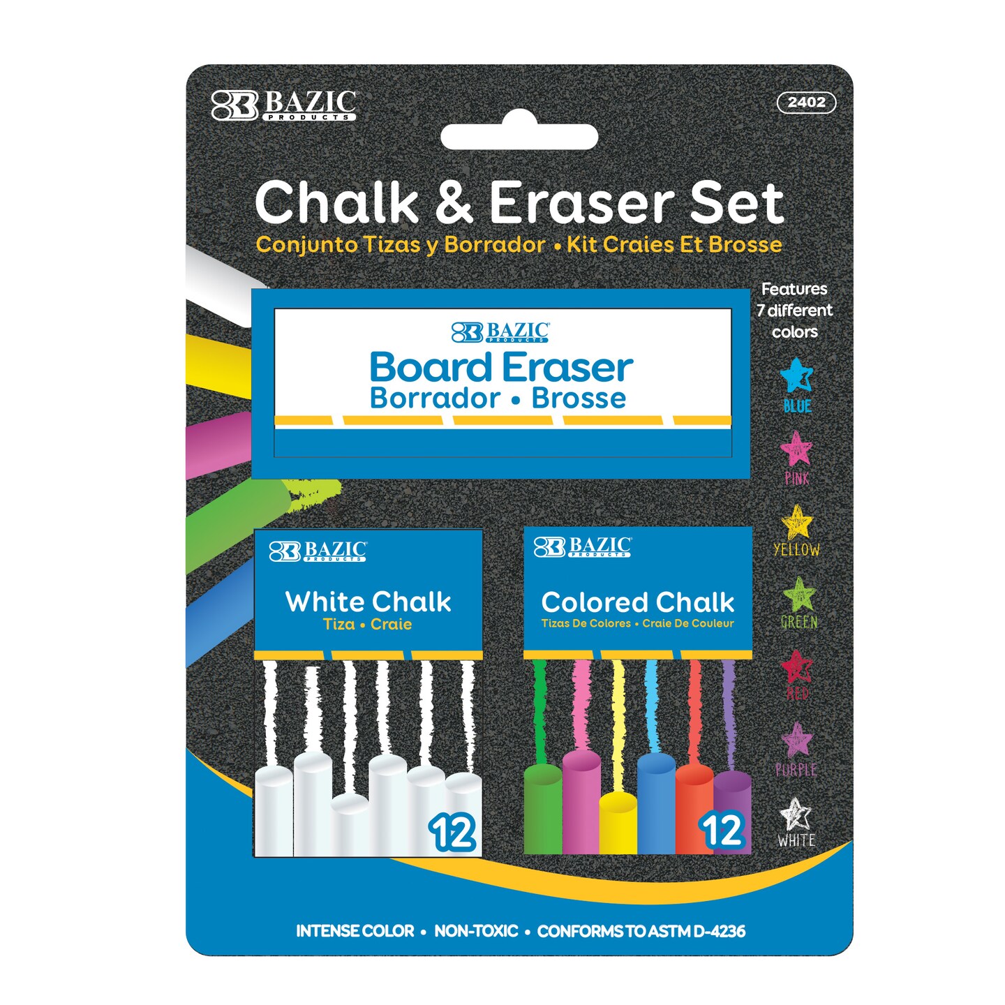 BAZIC 12 Color &#x26; 12 White Chalk w/ Eraser Set