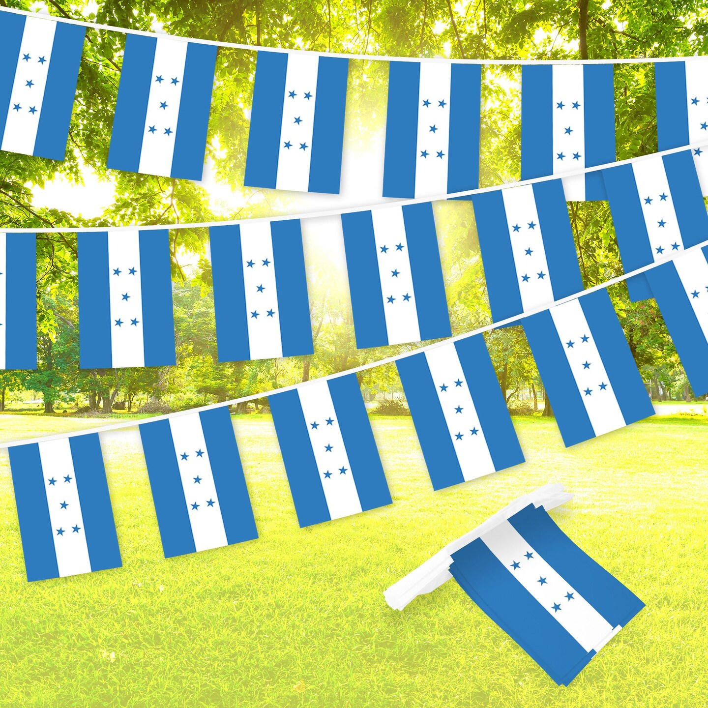G128 Honduras &#x9;Honduran Bunting Banner | Flag 8.2 x 5.5 Inch, Full String 33 Feet | Printed 150D Polyester, Decorations For Bar, School, Festival Events Celebration