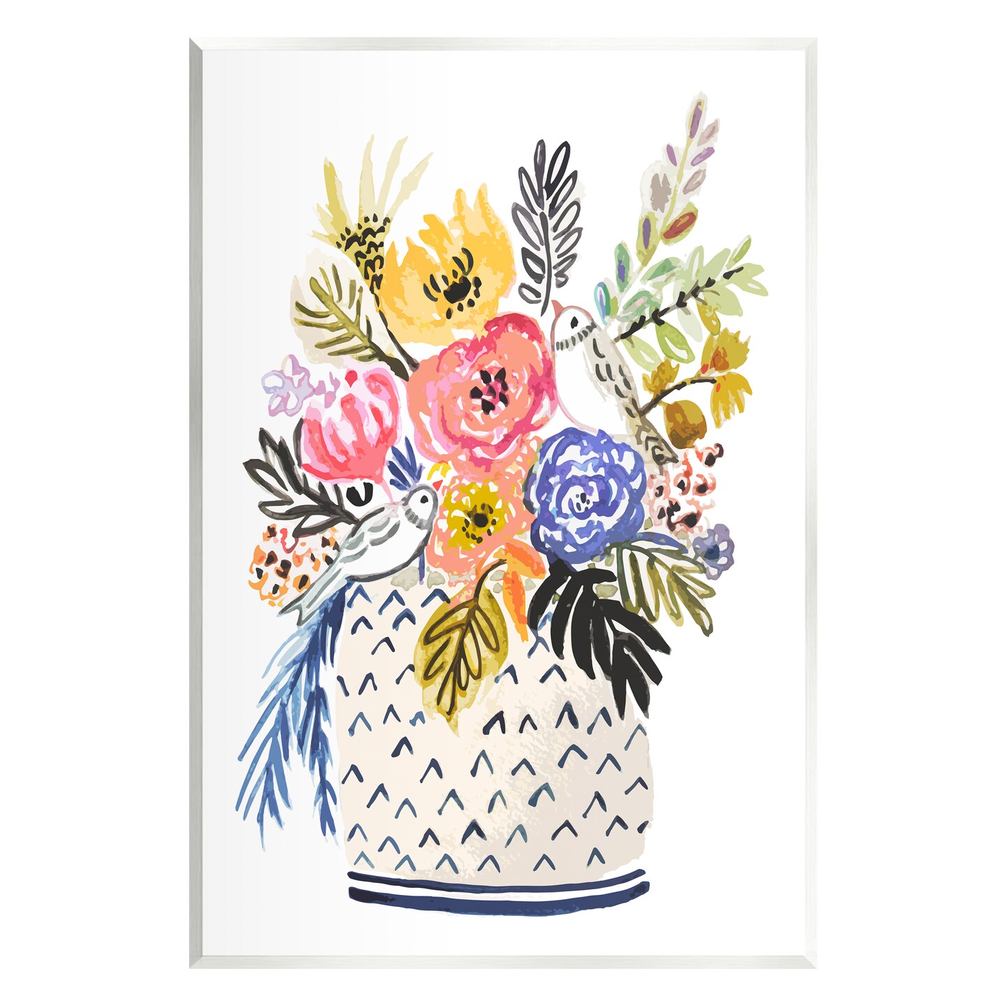 Stupell Industries Birds Perched Fun Floral Blossoms Wall Plaque Art