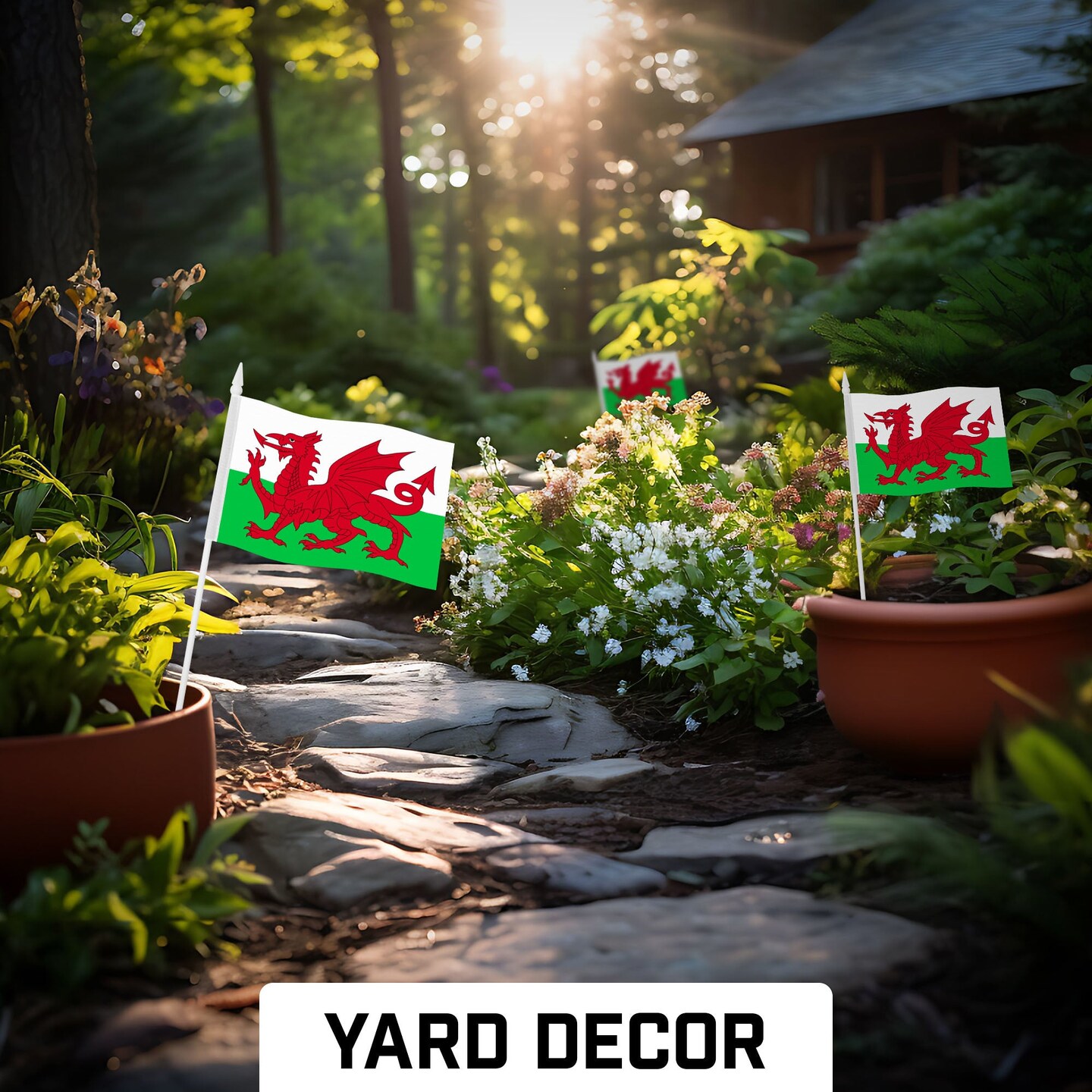 G128 50 Pack Handheld Wales Welsh Stick Flags | 4x6 In | Printed 150D Polyester, Country Flag, Solid Plastic Stick, Spear White Tip