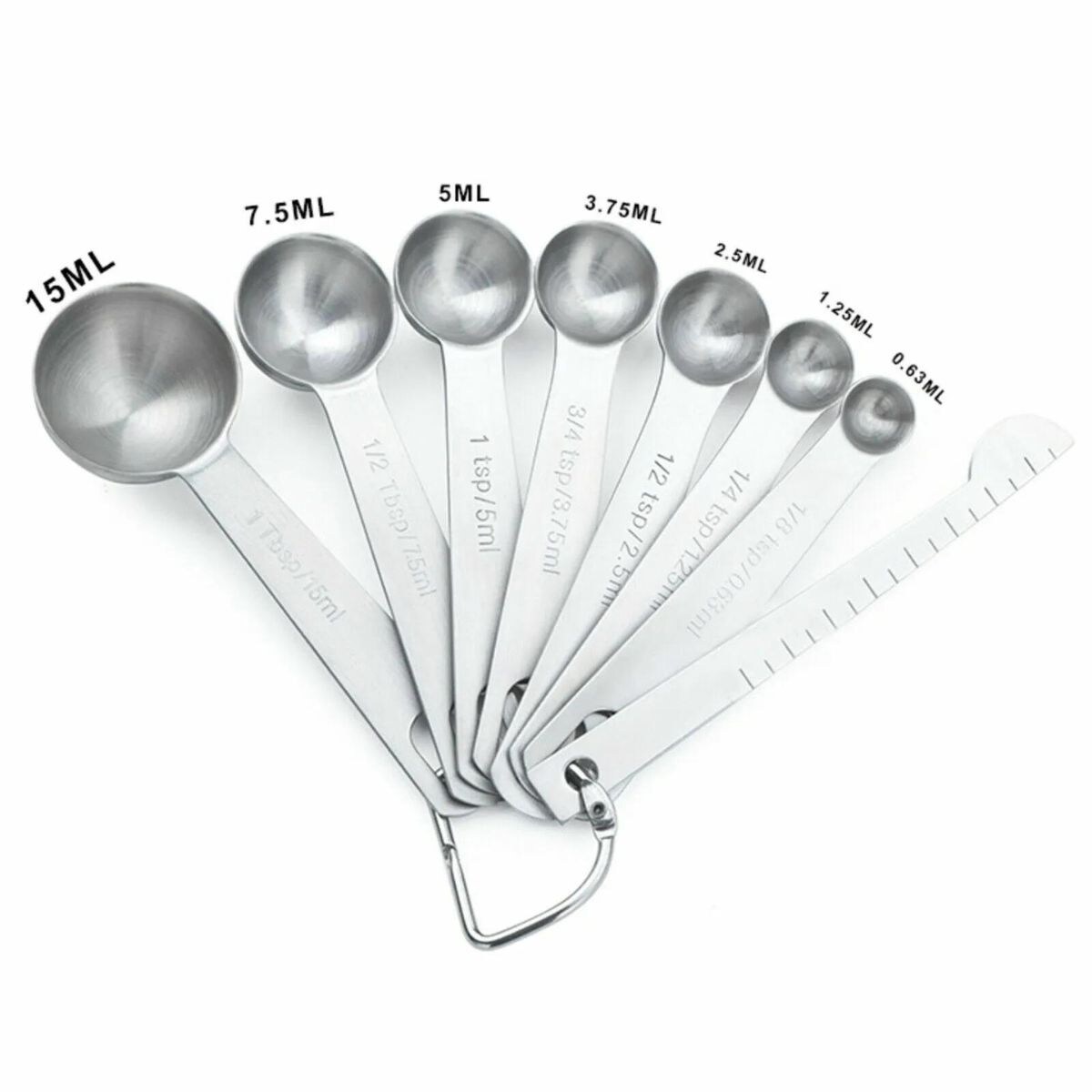 Stainless Steel Measuring Spoons with Leveler and Ring 8 pcs
