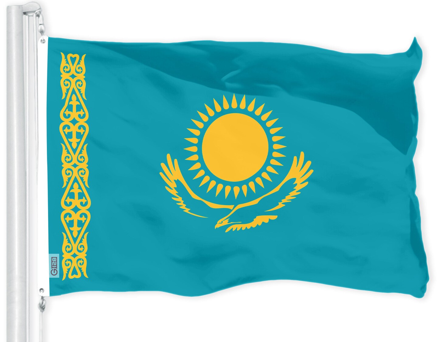 G128 Kazakhstan Kazakhstani Flag | 3x5 Ft | LiteWeave Pro Series Printed 150D Polyester | Country Flag, Indoor/Outdoor, Vibrant Colors, Brass Grommets, Thicker and More Durable Than 100D 75D Polyester
