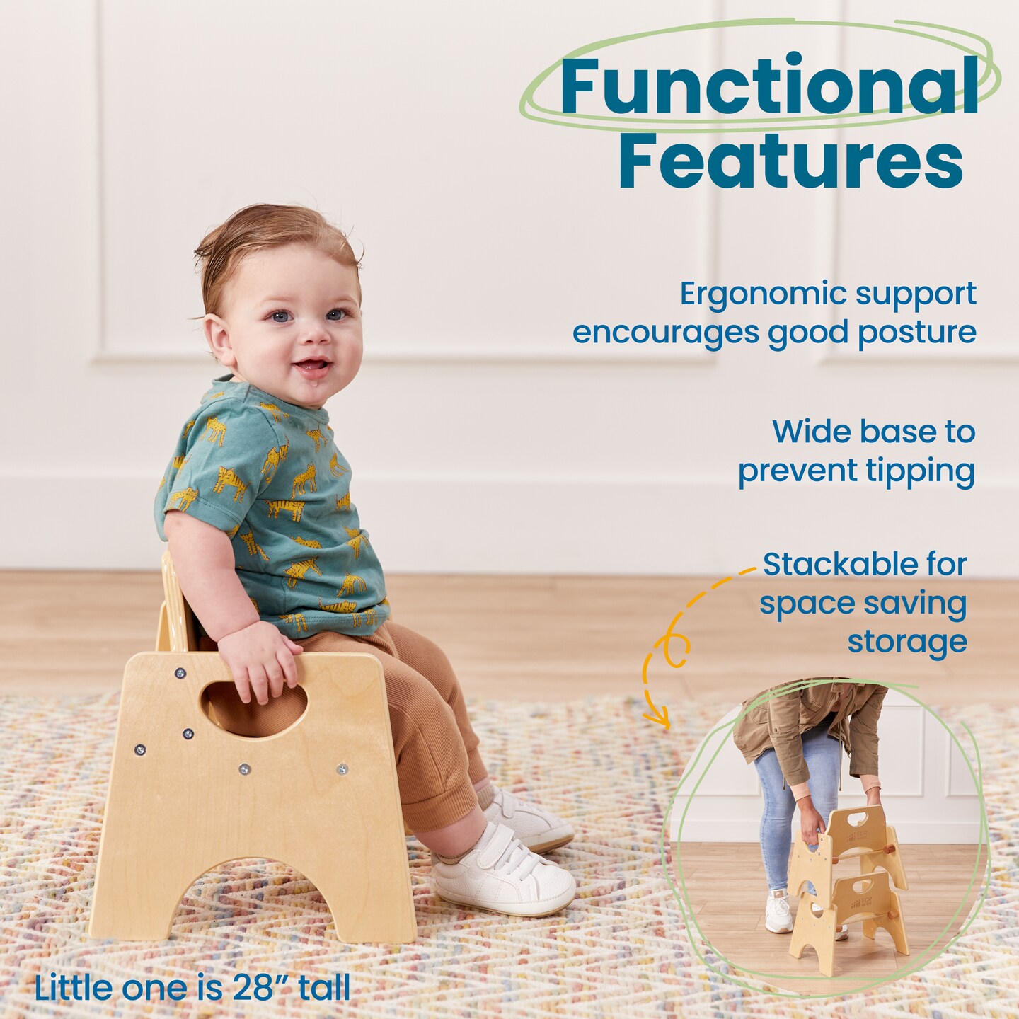 Stackable Wooden Toddler Chair, 6in, Kids Furniture, 2-Pack