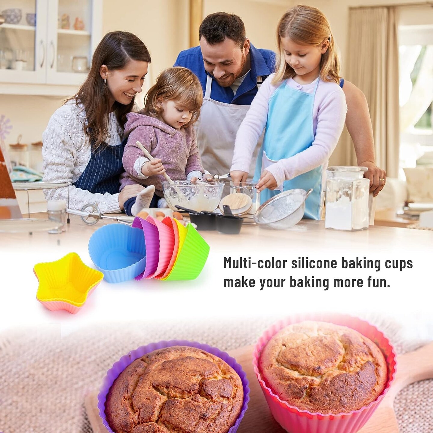 4 Shapes Reusable Silicone Cupcake Liners 24 Pieces