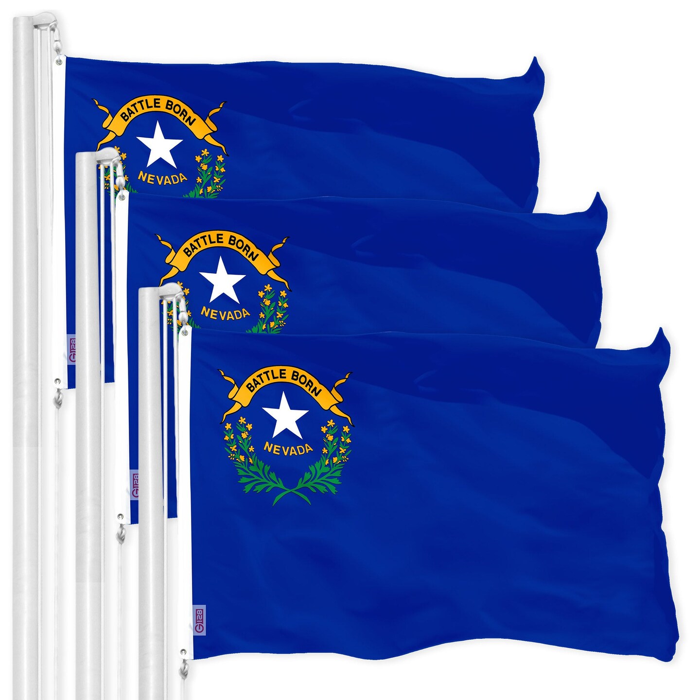 G128 3 Pack: Nevada NV | 3x5 Ft | LiteWeave Pro Series Printed 150D Polyester | Indoor/Outdoor, Vibrant Colors, Brass Grommets, Thicker and More Durable Than 100D 75D Polyester