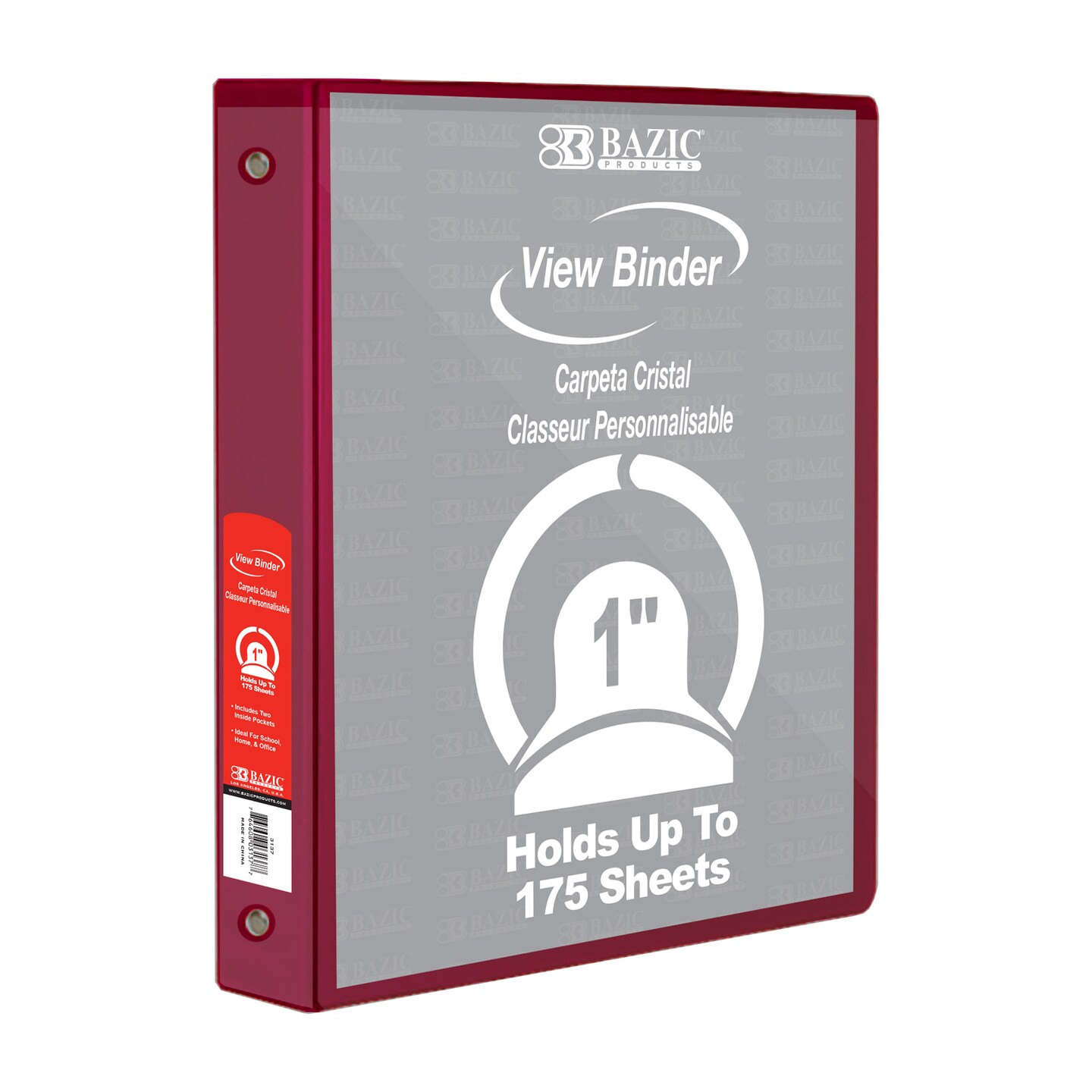 BAZIC 1&#x22; 3-Ring View Binder w/ 2-Pockets (11 Color Available)