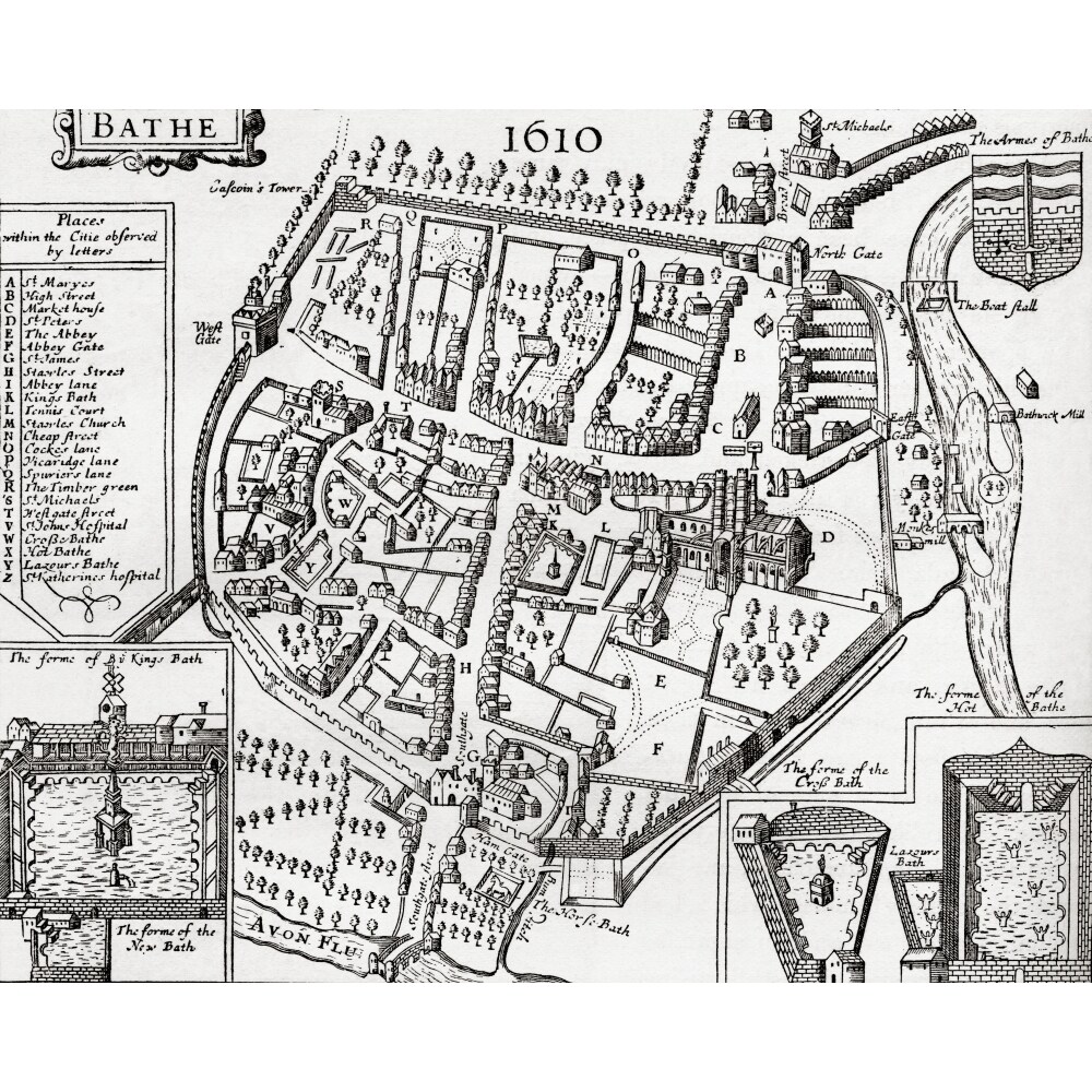 17Th Century Map Of Bath Somerset England. From Our Own Country Published 1898 By Ken Welsh / Design Pics