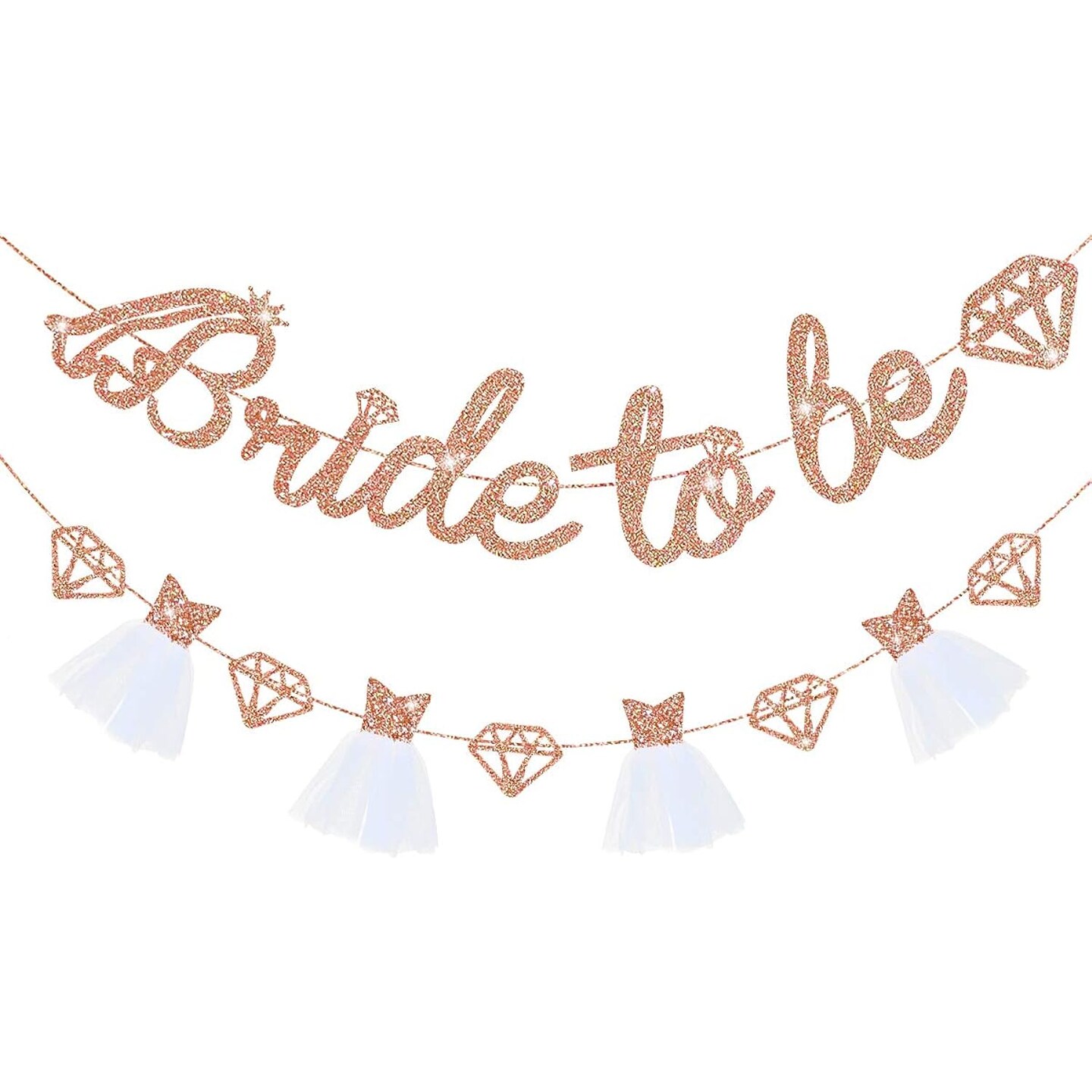 Rose Gold Bride To Be Banner Sign Double Sided Glitter Paper 3D Wedding Dress Diamond Bride Garland Bunting for Bridal Shower Wedding Engagement Bachelorette Hen Party Decorations Supplies