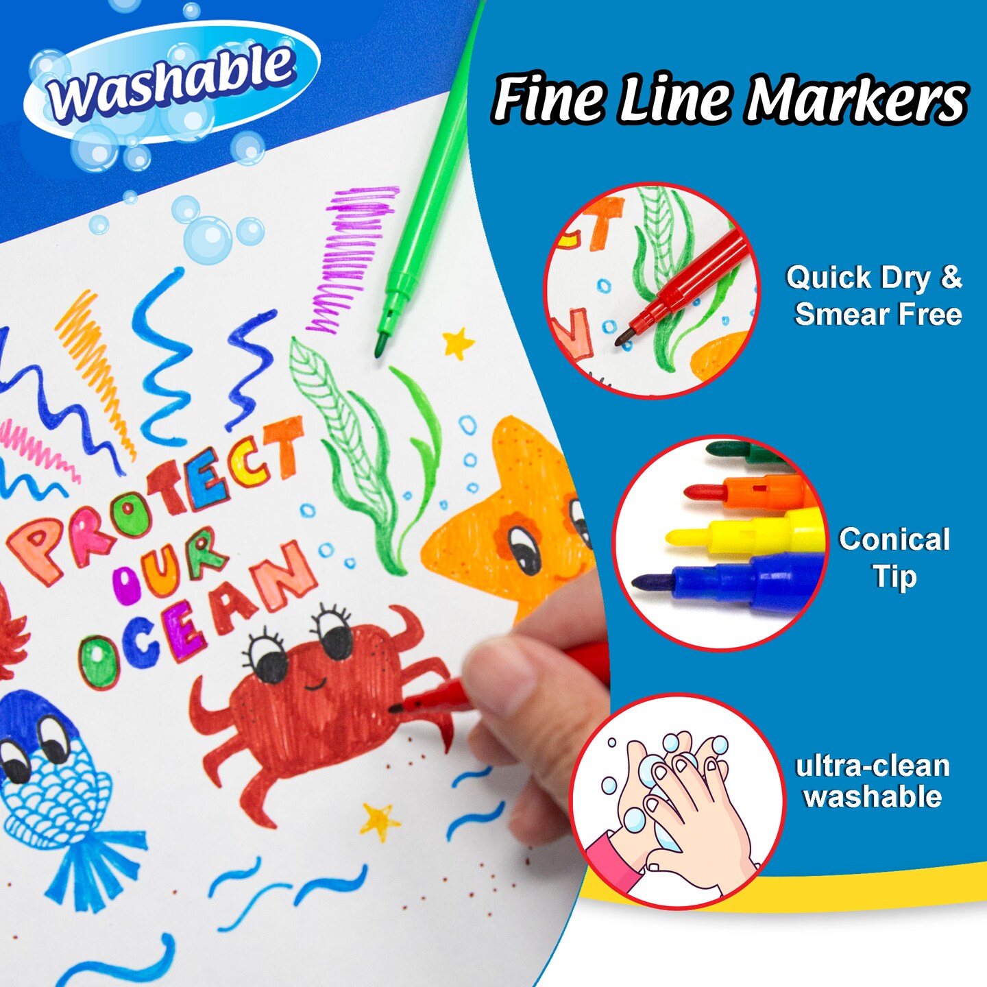 BAZIC Fine Line 20 Colors Washable Markers