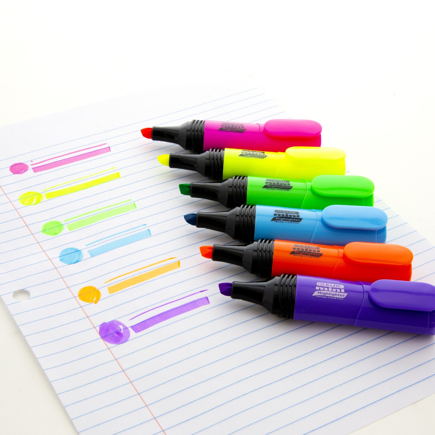 BAZIC Desk Style Fluorescent Highlighters Mini Asst Color (4/Pack)
