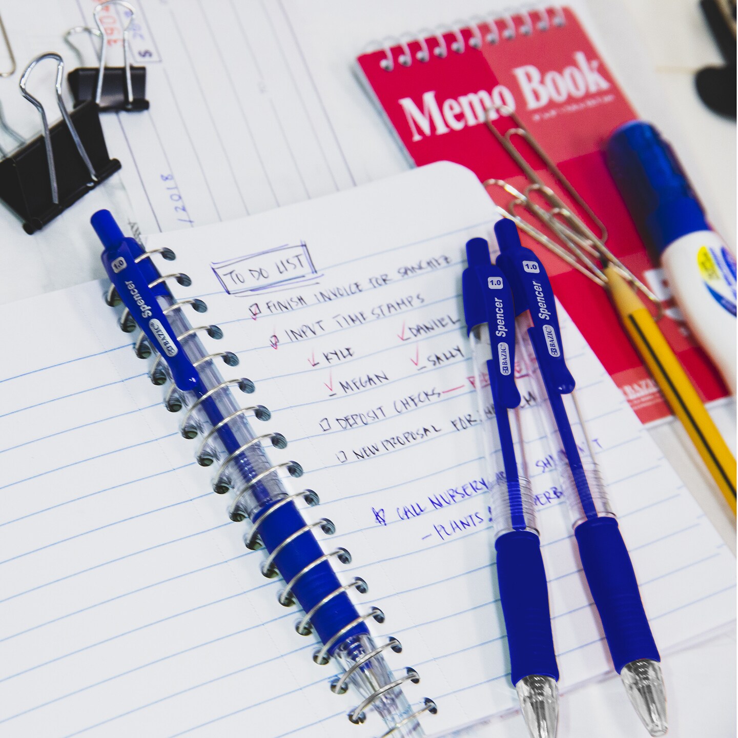 BAZIC Spencer Blue Retractable Pen w/ Cushion Grip (5/Pack)