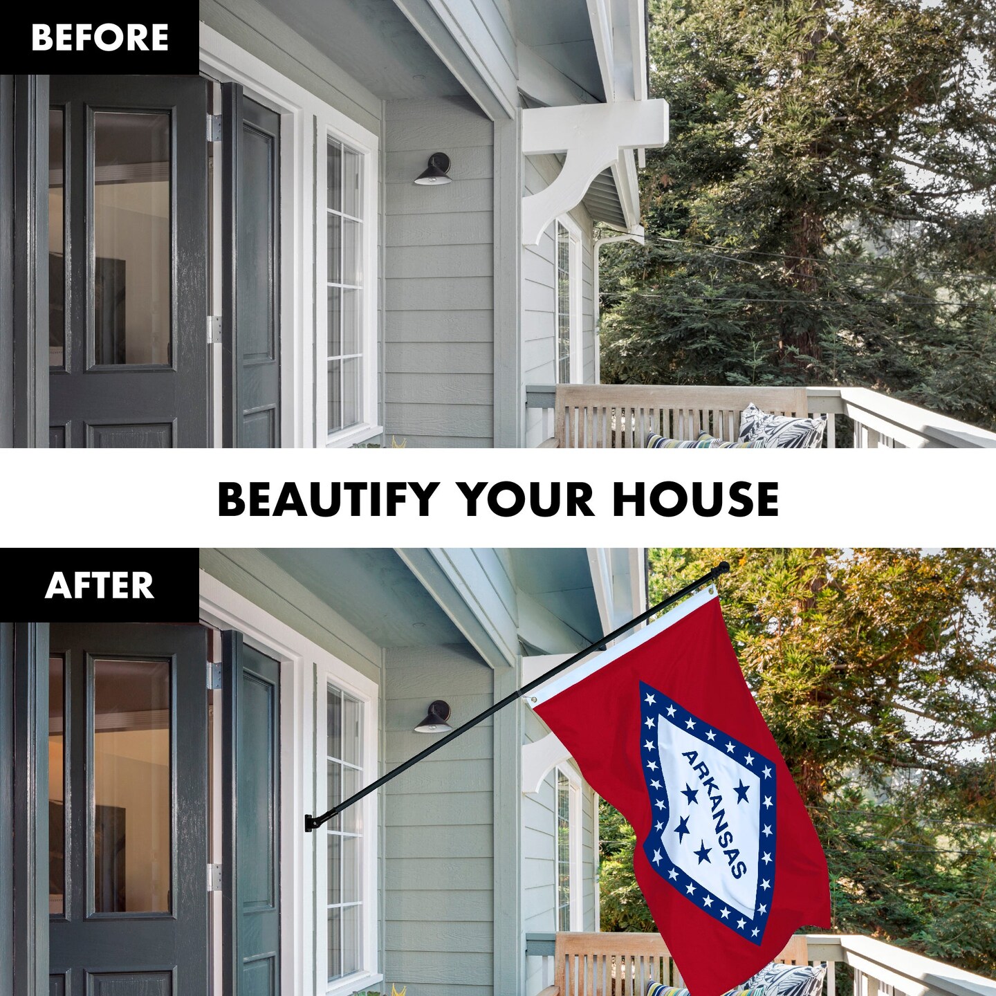 G128 Combo Pack: 6 Feet Tangle Free Spinning Flagpole (Black) Arkansas AR State Flag 3x5 ft Printed 150D Brass Grommets (Flag Included) Aluminum Flag Pole