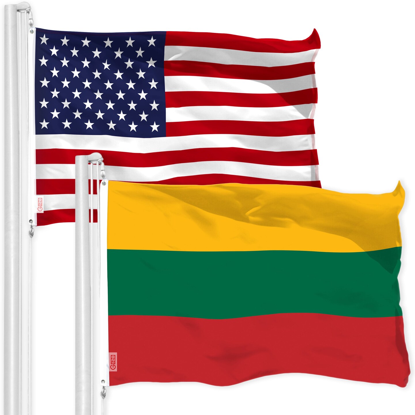 USA American Flag &#x26; Lithuania Lithuanian Flag 3x5 Ft Printed 150D Polyester