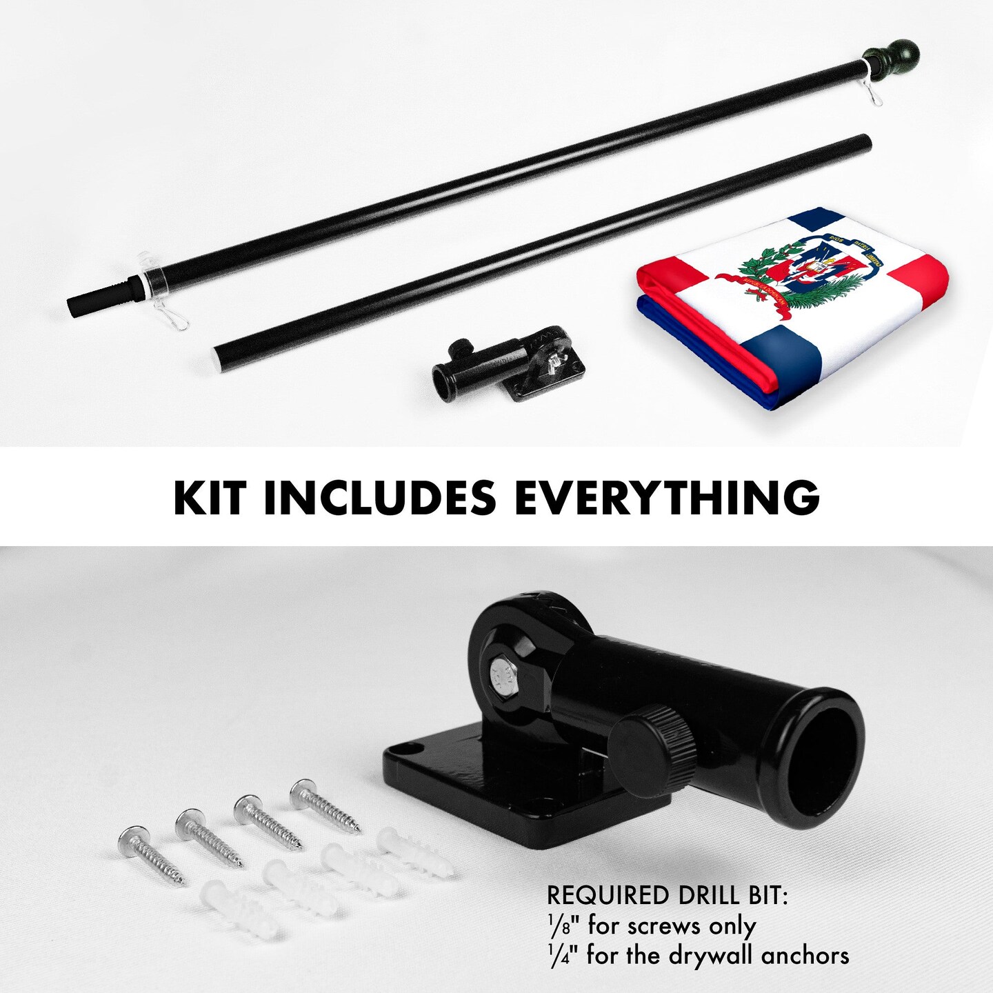 G128 Combo Pack: 6 Feet Tangle Free Spinning Flagpole (Black) Dominican Republic Dominican Flag 3x5 ft Printed 150D Brass Grommets (Flag Included) Aluminum Flag Pole