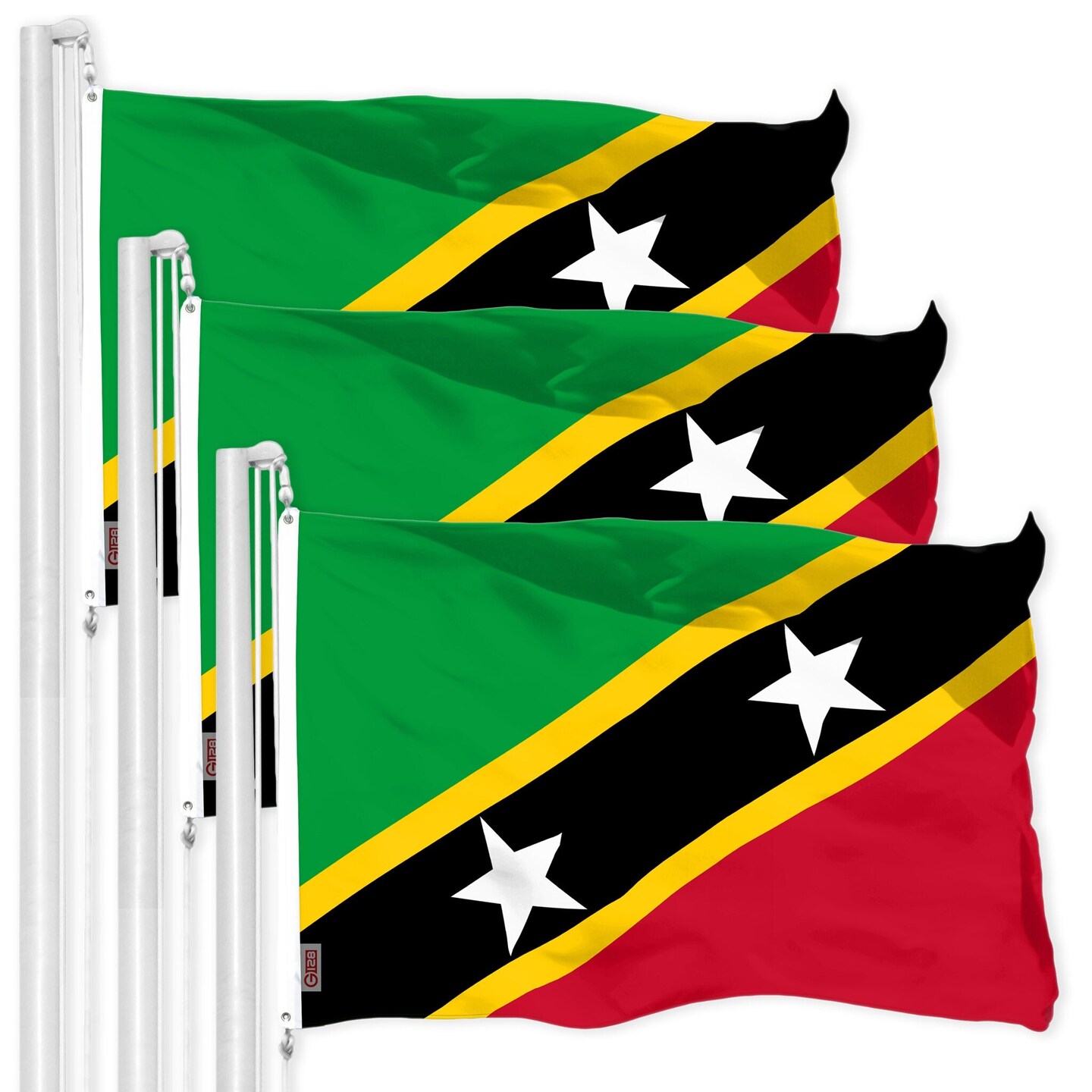 G128 3 Pack: Saint Kitts and Nevis Flag | 3x5 Ft | LiteWeave Pro Series Printed 150D Polyester | Country Flag, Indoor/Outdoor, Vibrant Colors, Brass Grommets, Thicker and More Durable Than 100D 75D Polyester