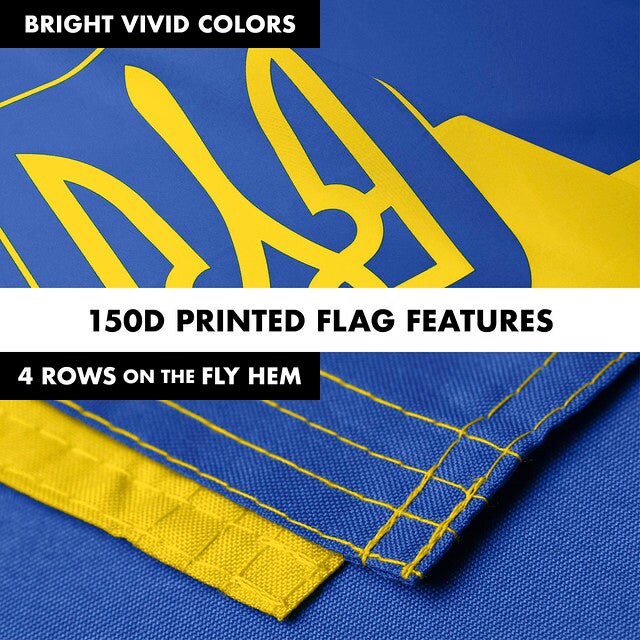 G128 Flag Pole 6FT Silver Tangle Free & Ukraine Ukrainian Coat of Arms Flag 3x5 Ft Combo Printed 150D Polyester