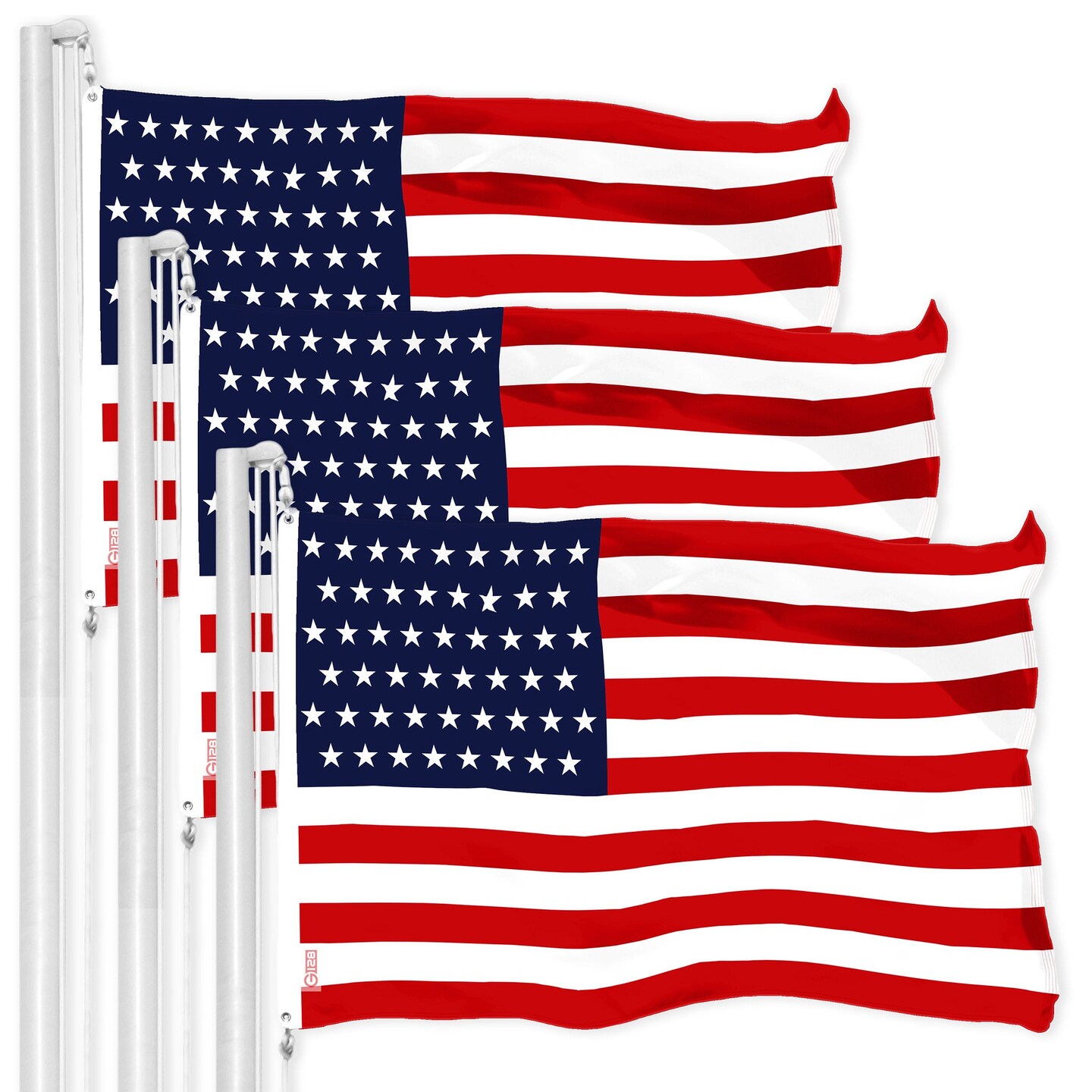 G128 3 Pack: American USA 51 Stars Flag | 3x5 Ft | LiteWeave Pro Series Printed 150D Polyester | Indoor/Outdoor, Vibrant Colors, Brass Grommets, Thicker and More Durable Than 100D 75D Polyester
