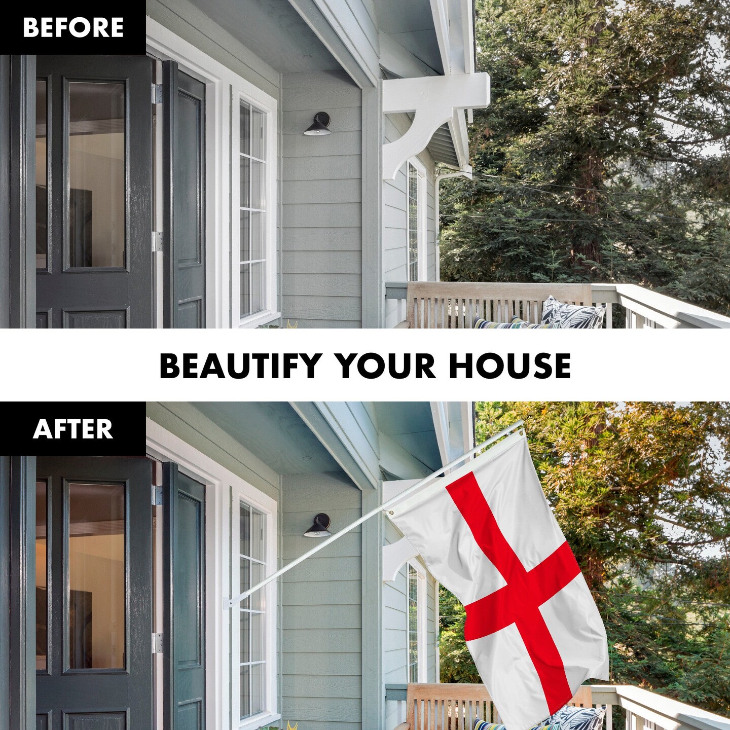 G128 Combo Pack: 6 Feet Tangle Free Spinning Flagpole (White) England English Flag 3x5 ft Printed 150D Brass Grommets (Flag Included) Aluminum Flag Pole