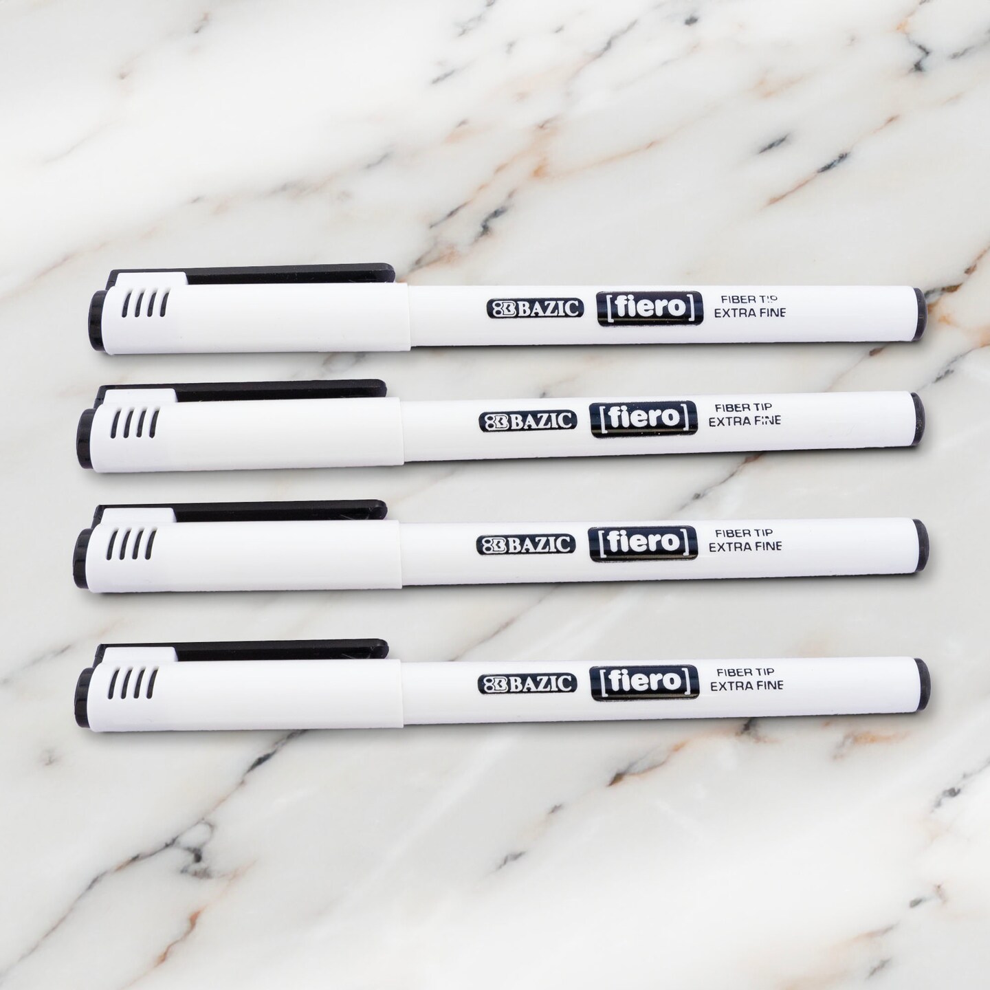 BAZIC Fiero Black Fiber Tip Fineliner Pen (4/Pack)