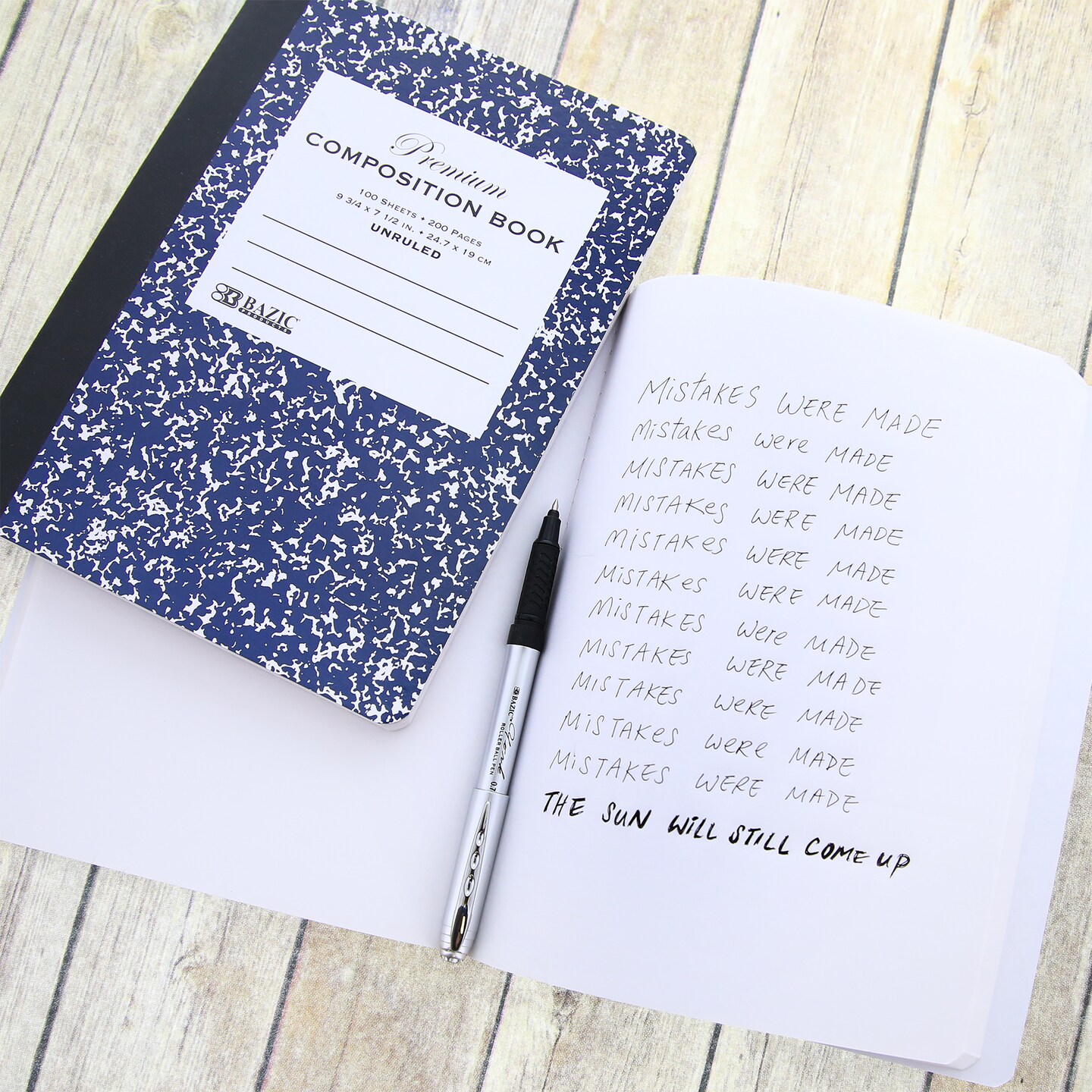 BAZIC Composition Book UNRULED Premium Blue Marble 100 Ct.