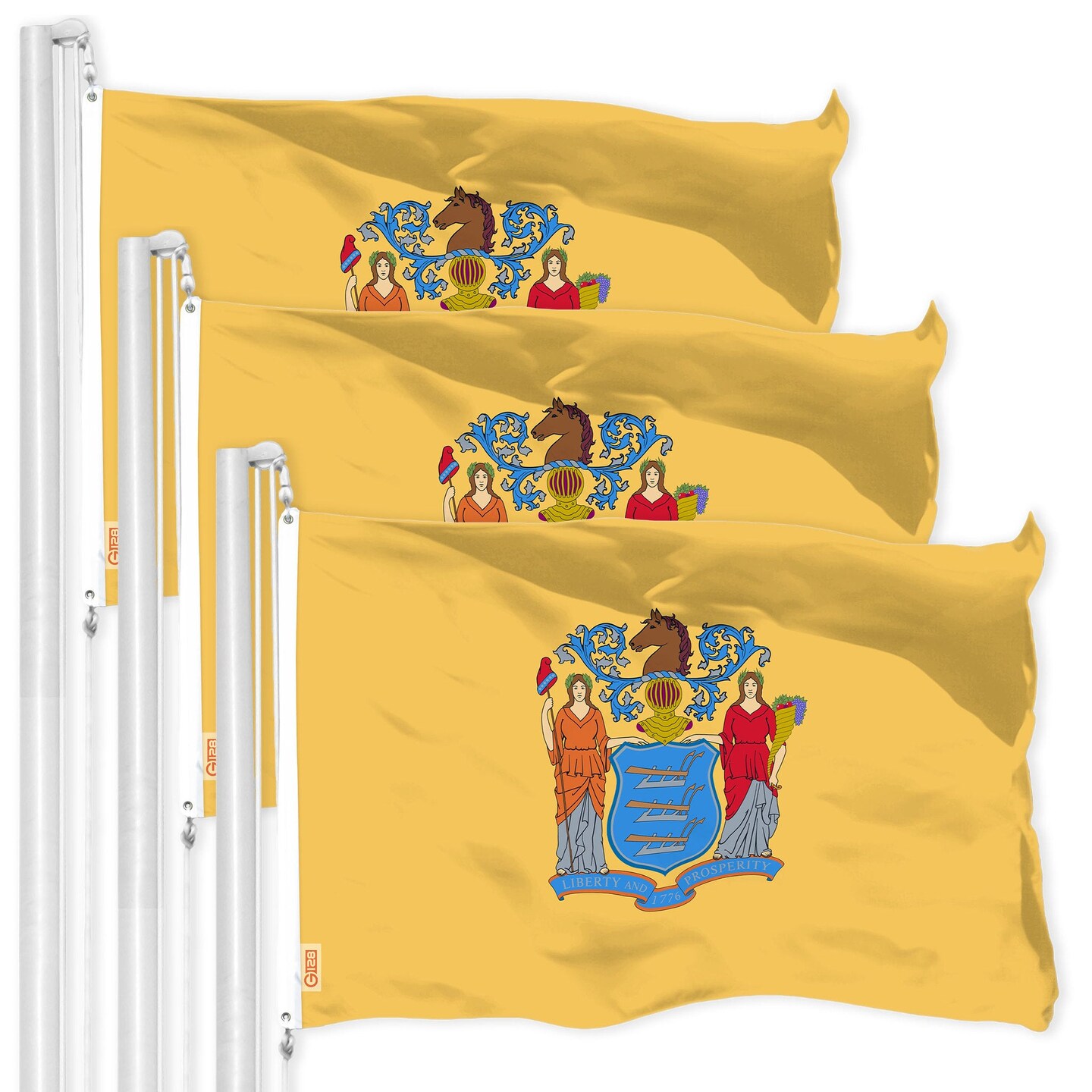 G128 3 Pack: New Jersey NJ | 3x5 Ft | LiteWeave Pro Series Printed 150D Polyester | Indoor/Outdoor, Vibrant Colors, Brass Grommets, Thicker and More Durable Than 100D 75D Polyester