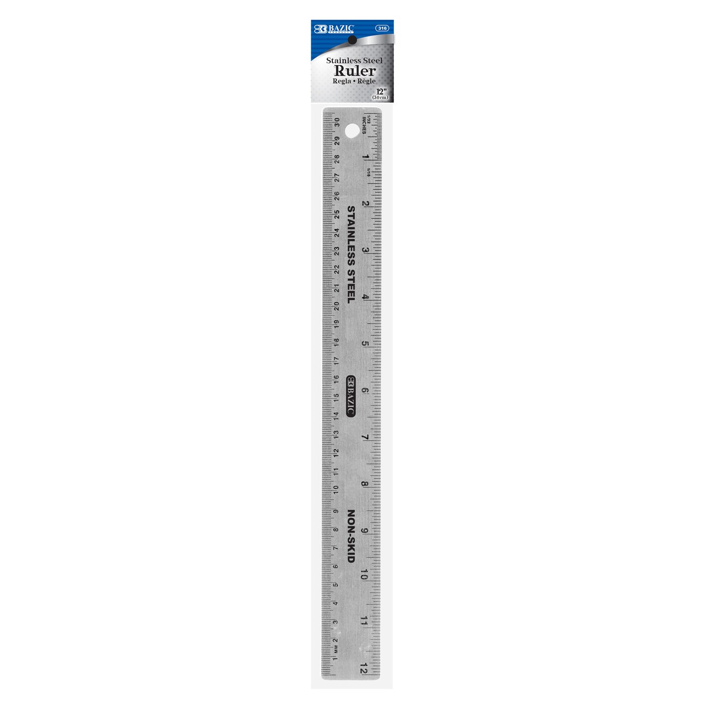 BAZIC Stainless Steel Ruler w/ Non Skid Back 12&#x22; (30cm)