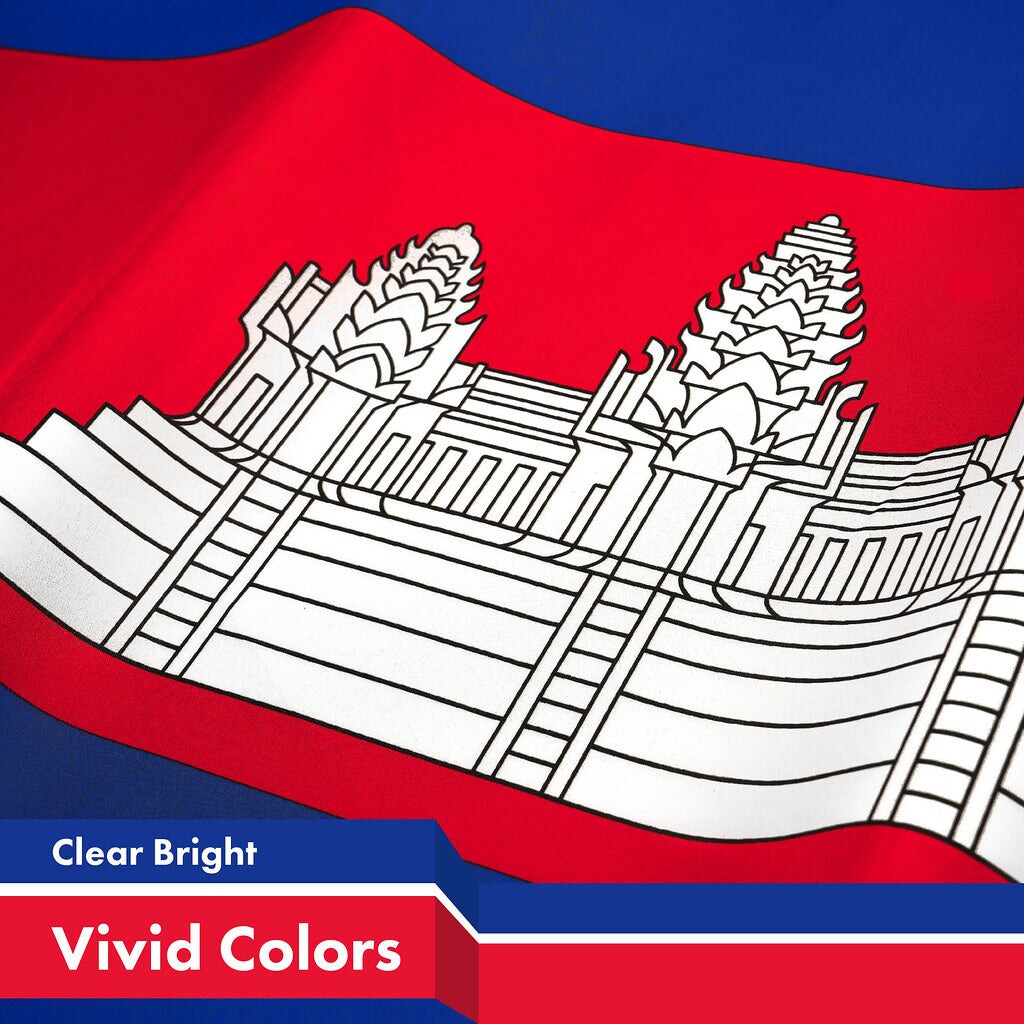 G128 Combo Pack: American USA Flag 3x5 Ft &#x26; Cambodia Flag 3x5 Ft, Both Printed 150D Polyester, Indoor/Outdoor, Brass Grommets