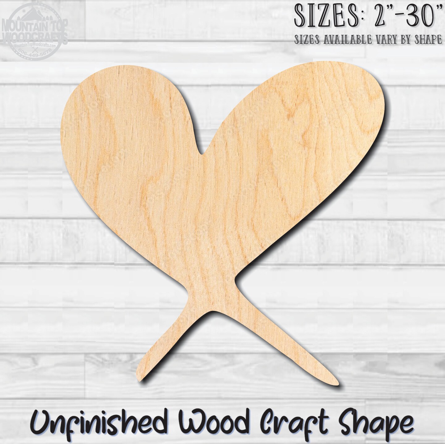 Heart with Curves 2 Unfinished Wood Shape Blank Laser Engraved Cutout