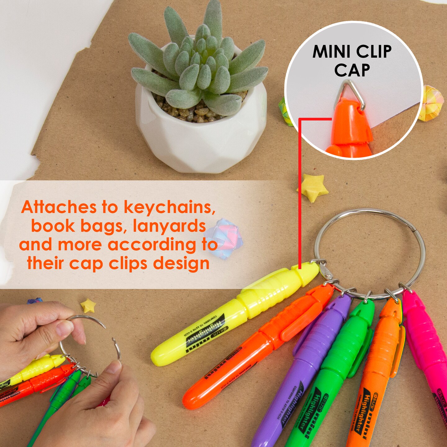 BAZIC Mini Fluorescent Highlighter w/ Cap Clip (5/Pack)