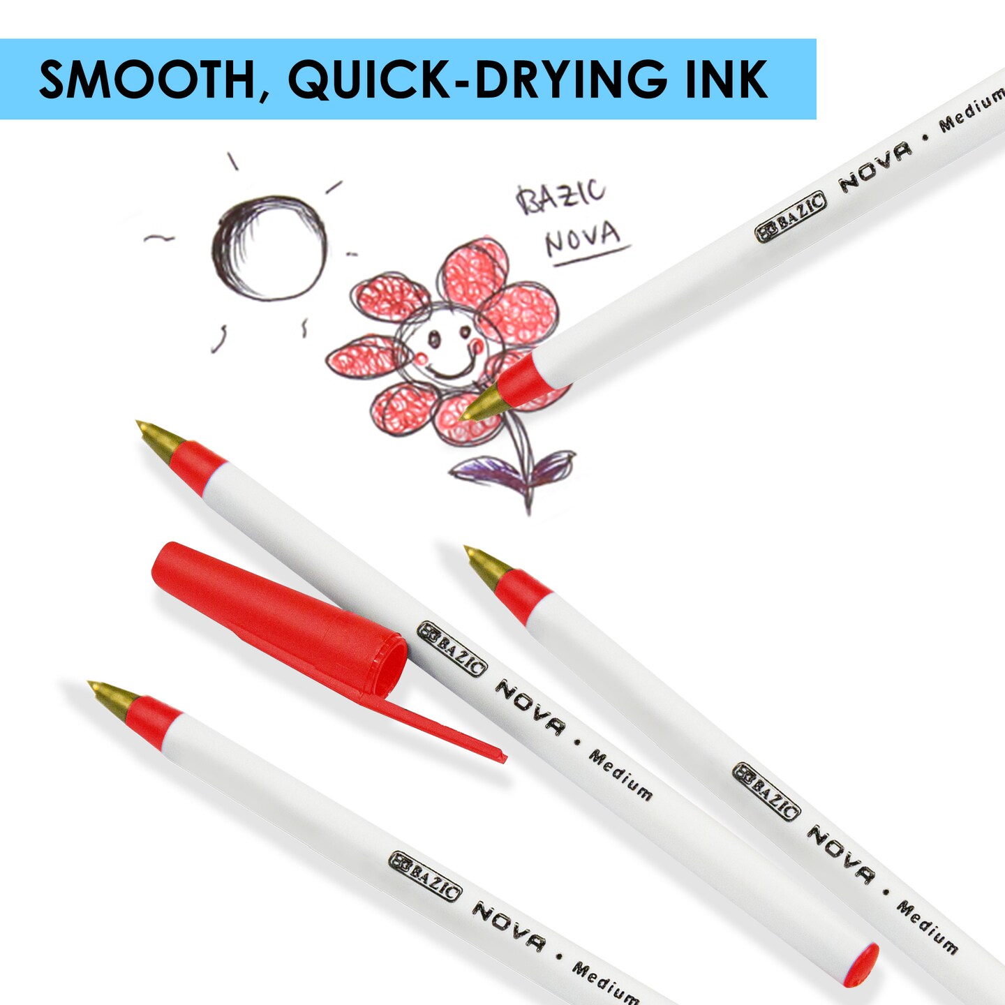 BAZIC Nova (12/Pack) Red Color Stick Pen