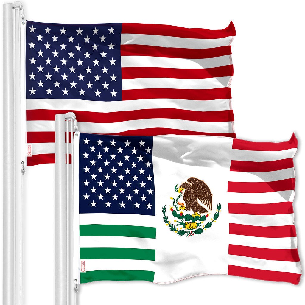 G128 Combo Pack: American USA Flag 3x5 Ft & Mexico USA Friendship Flag 3x5 Ft, Both Printed 150D Polyester, Indoor/Outdoor, Brass Grommets