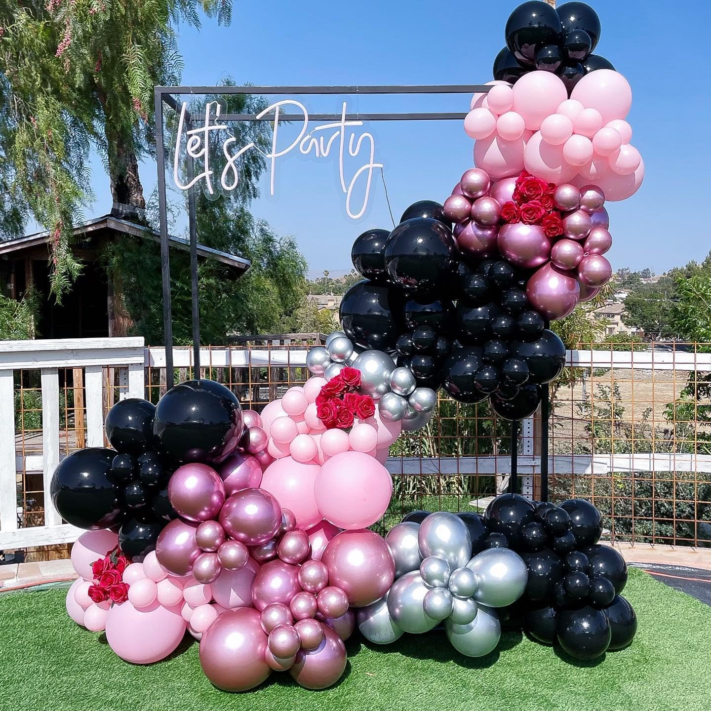 Pink and Black Balloon Garland Arch Kit, 153pcs Black Magenta Baby Pink and Chrome Pink Balloons for Girls Birthday Decoration Sweet 16 Party Supplies Bridal Shower Graduation Decor (Pink)