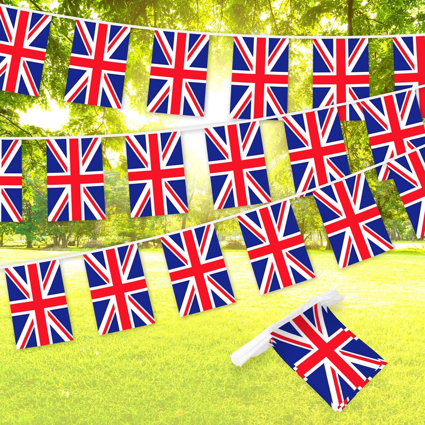 G128 United Kingdom UK Bunting Banner | Flag 8.2 x 5.5 Inch, Full String 33 Feet | Printed 150D Polyester, Decorations For Bar, School, Festival Events Celebration