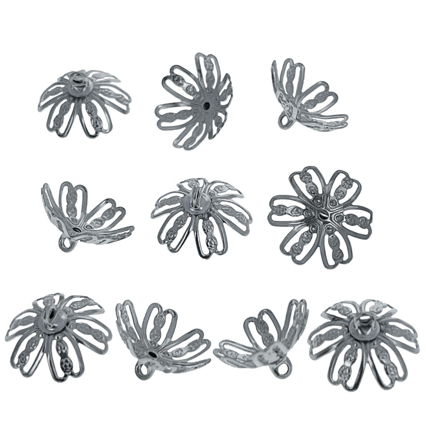 10 Large Silver Tone Metal Ornament Caps - Ball or Egg Top Findings, End Caps 0.59 Inches