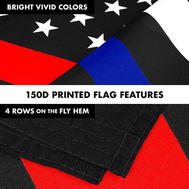 G128 Combo Pack: 6 Feet Tangle Free Spinning Flagpole (White) Thin Blue and Red Line Flag 3x5 ft Printed 150D Brass Grommets (Flag Included) Aluminum Flag Pole