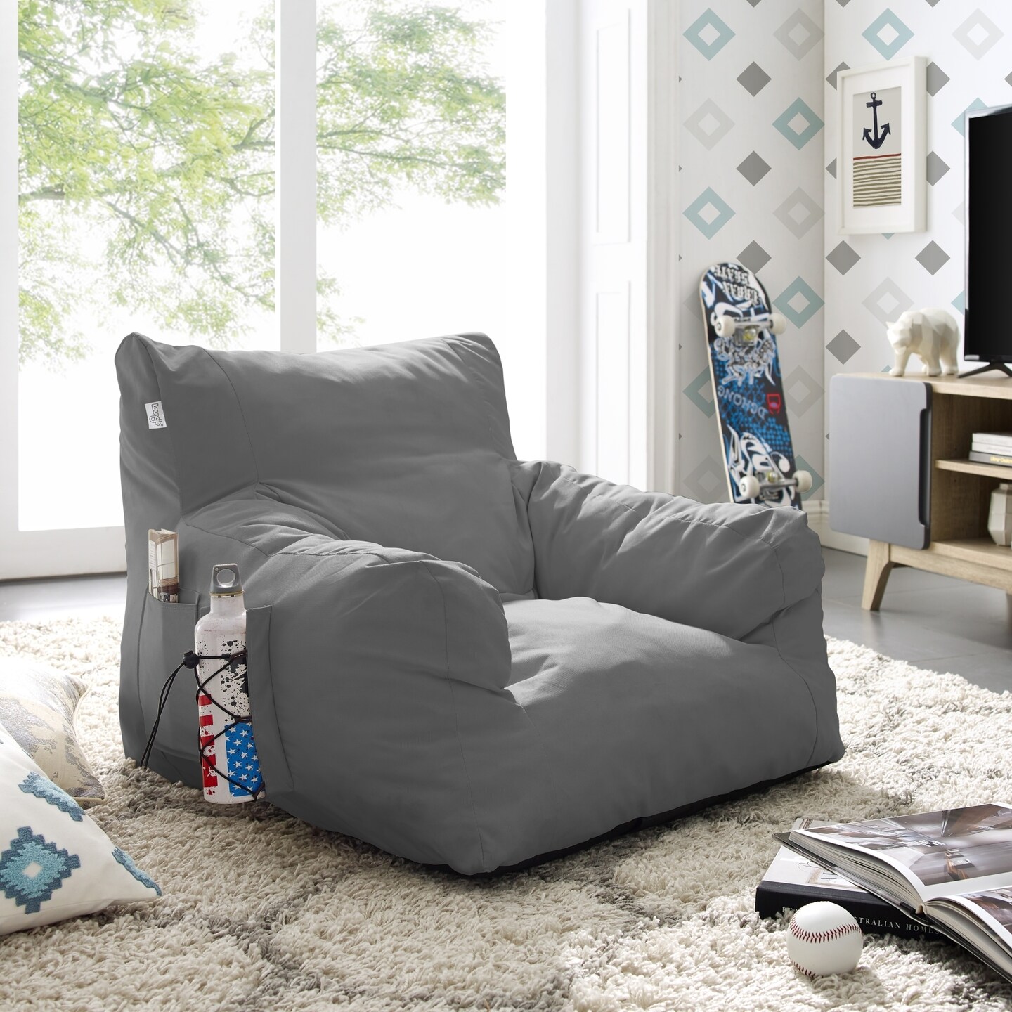 Loungie Comfy Foam Lounge Chair-Nylon Bean Bag-Indoor- Outdoor-Self Expanding-Water Resistant