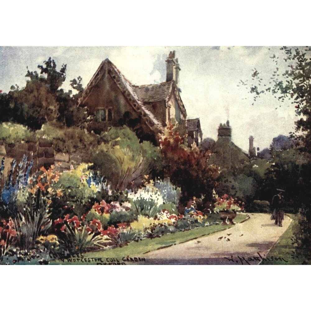 Oxford 1905 Cottages Worcester College Garden Poster Print By William Matthison