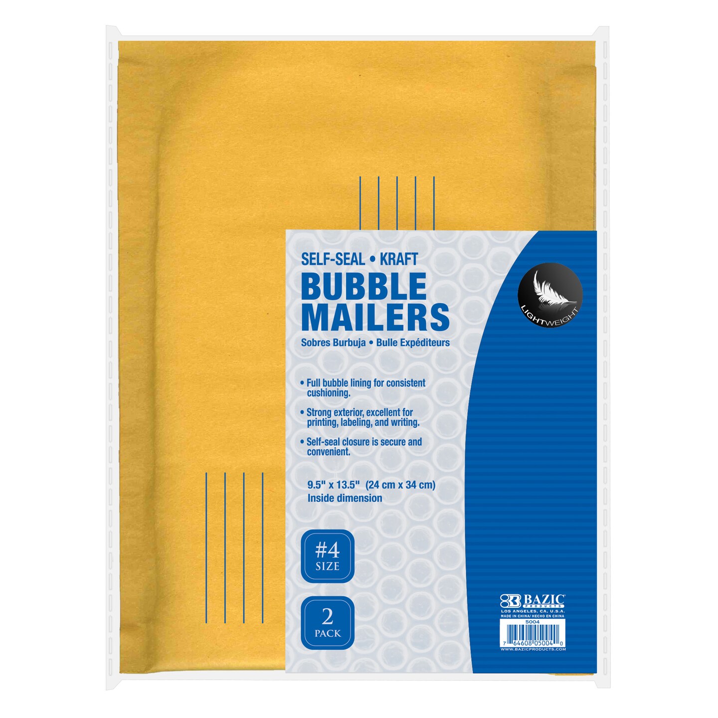 BAZIC Self-Seal Bubble Mailers (#4) 9.5&#x22; X 13.5&#x22; (2/Pack)