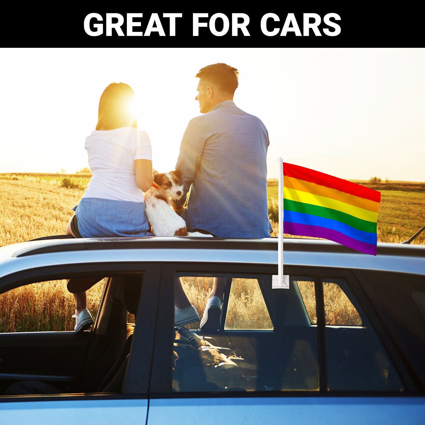 G128 2 Pack: LGBT Rainbow Pride Car Flag | 11x17 In | Double LiteWeave Pro Series Double Sided Printed 150D Polyester | Flagpole Included | Perfect for Festival Celebrations, Parades