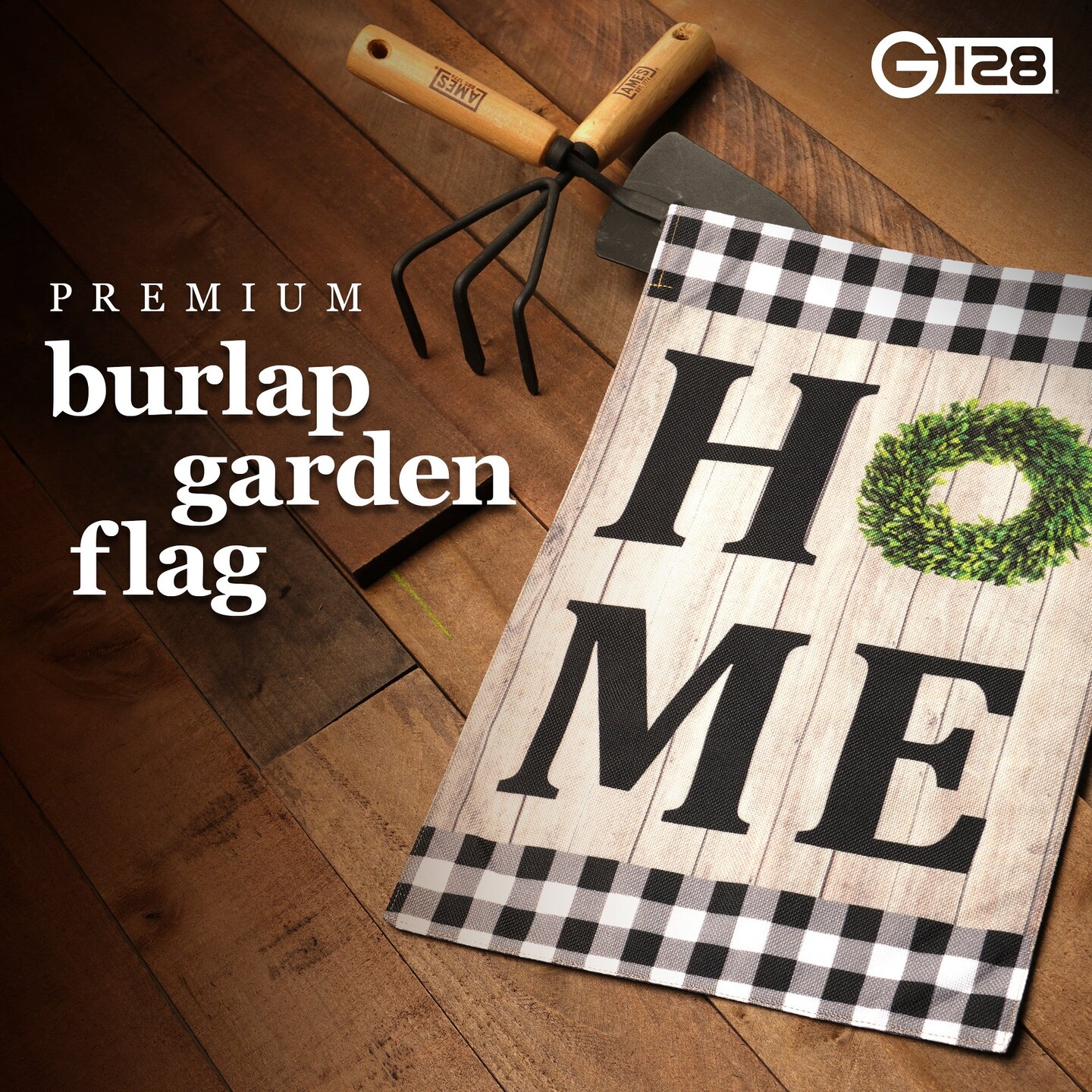 G128 Garden Flag Home Sweet Home Wreath | 12x18 Inch | Printed Burlap Polyester - Everyday Decoration