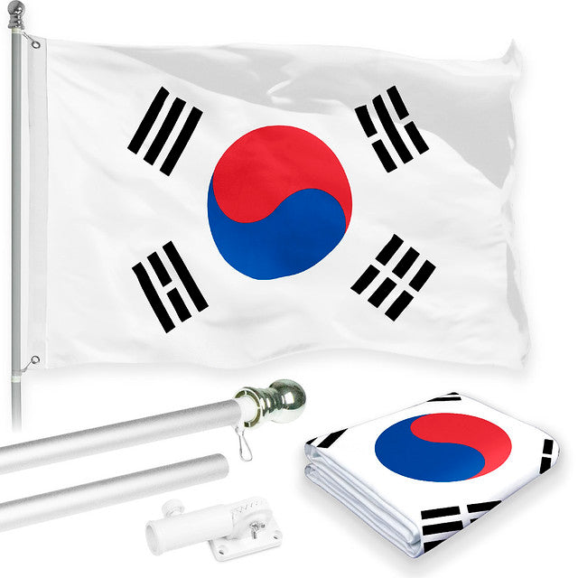 G128 Combo Pack: 6 Feet Tangle Free Spinning Flagpole (Silver) South Korea South Korean Flag 3x5 ft Printed 150D Brass Grommets (Flag Included) Aluminum Flag Pole
