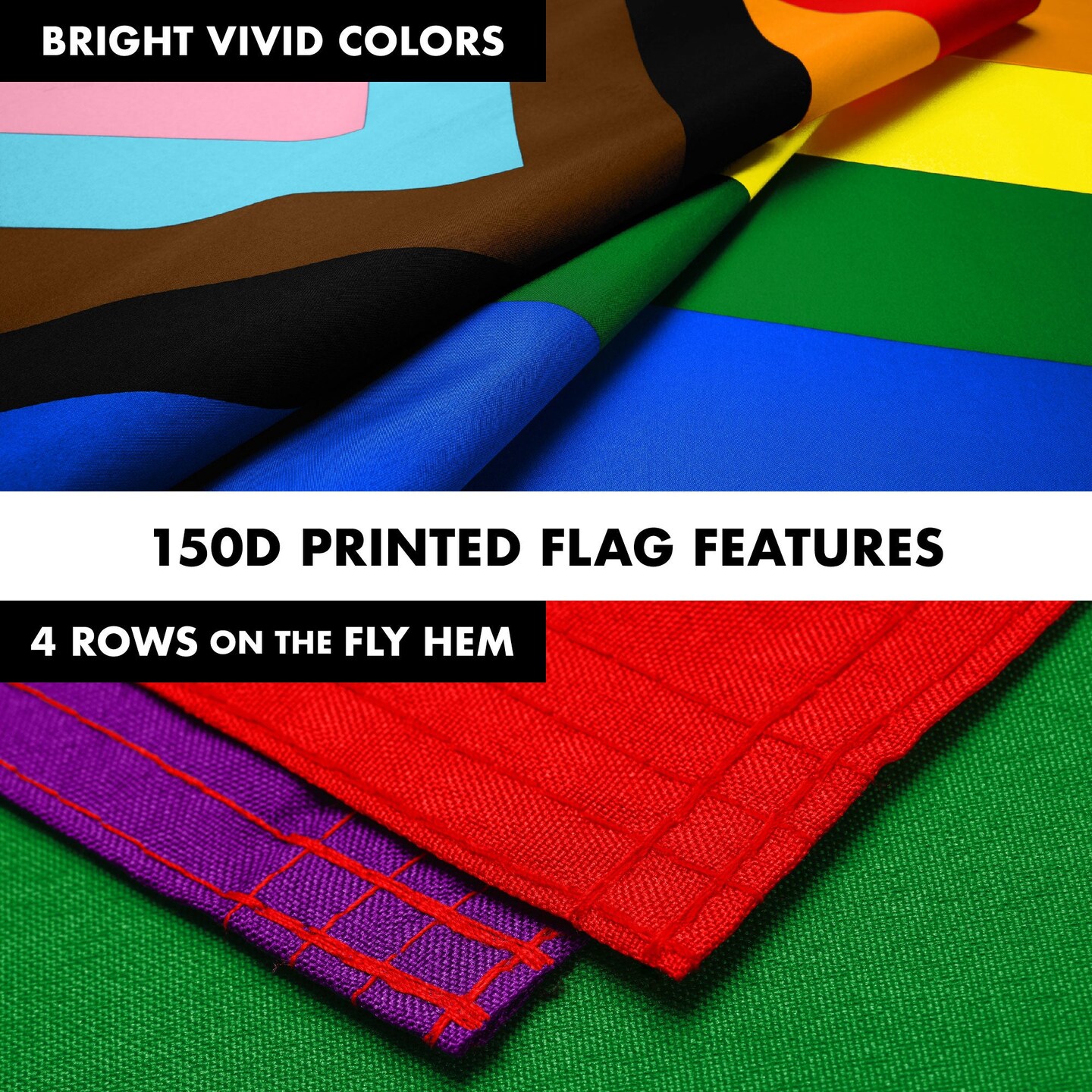 G128 Combo Pack: 6 Ft Tangle Free Aluminum Spinning Flagpole (Black) &#x26; LGBT Progress Rainbow Pride Flag 3x5 Ft, LiteWeave Pro Series Printed 150D Polyester | Pole with Flag Included