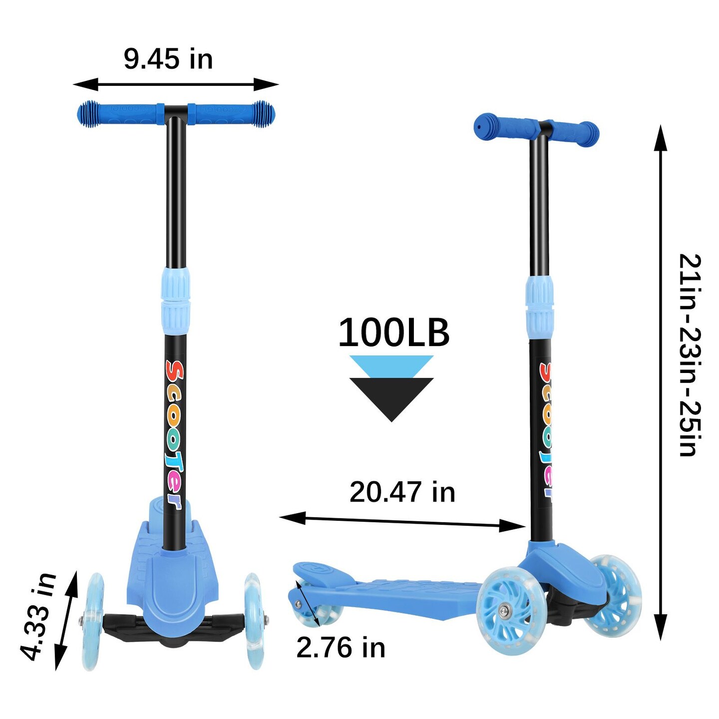 Kids Kick Scooter with Adjustable Height and Light Up Wheels