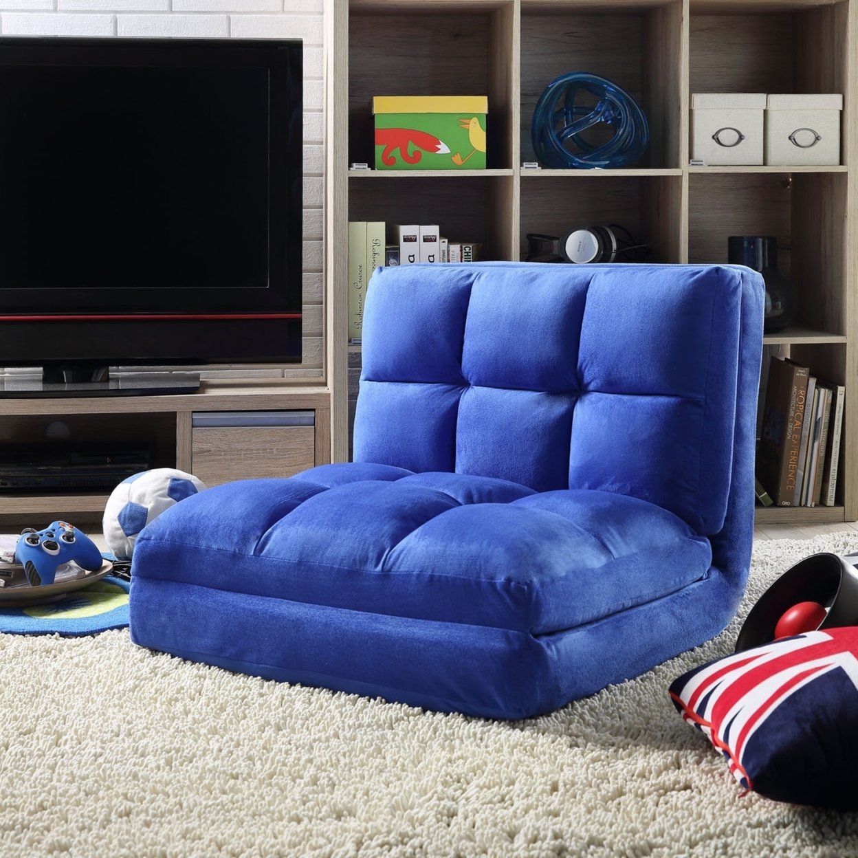 Loungie   Beige Flip Chair-5 Position Adjustable-Sleeper-Dorm Bed-Lounger Seat or Sofa-Portable