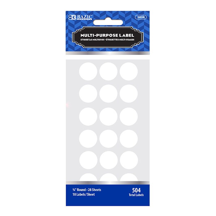 BAZIC White Label 3/4&#x22; Round (504/Pack)