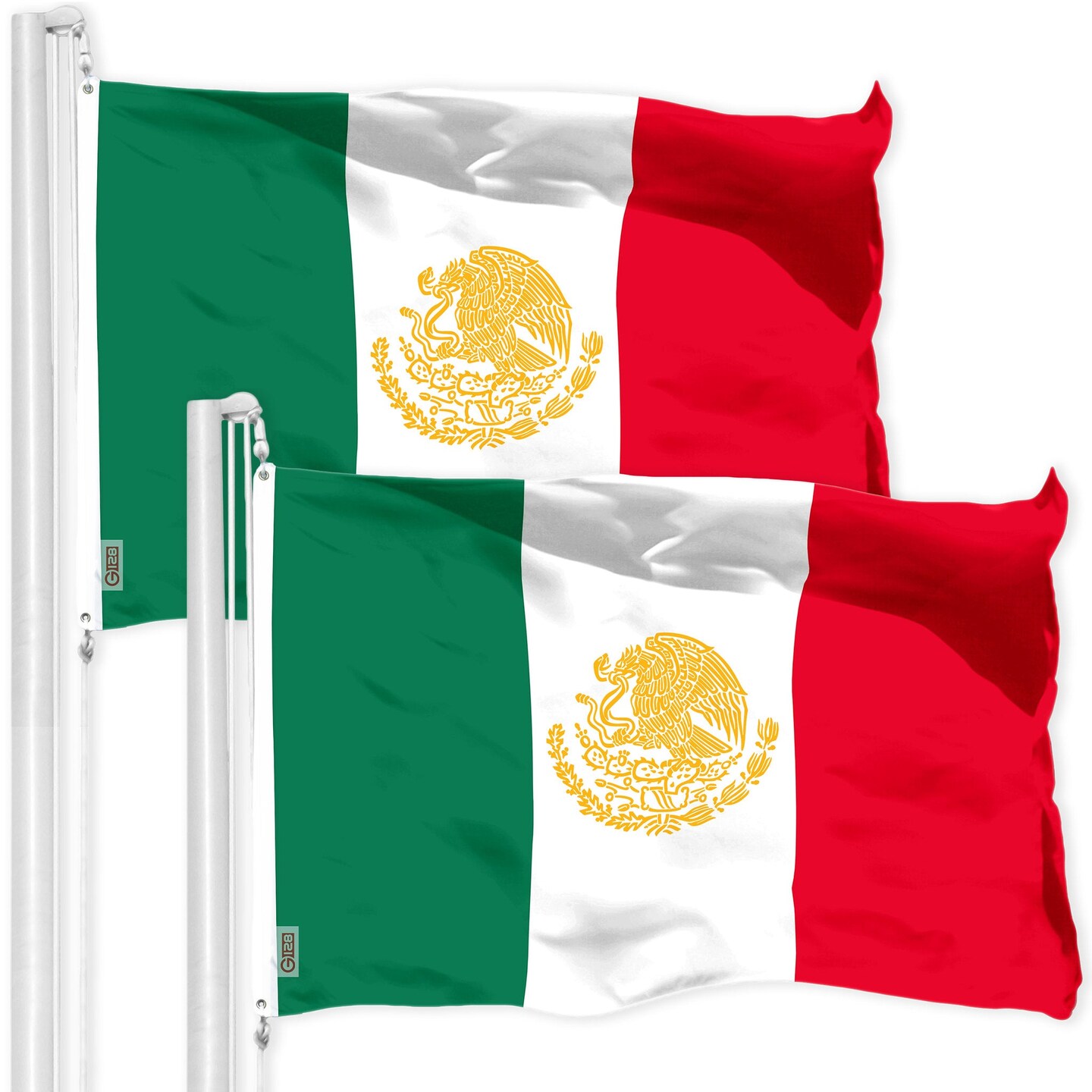 G128 2 Pack: Mexico Mexican Golden Coat of Arms Flag | 3x5 Ft | LiteWeave Pro Series Printed 150D Polyester | Country Flag, Indoor/Outdoor, Vibrant Colors, Brass Grommets