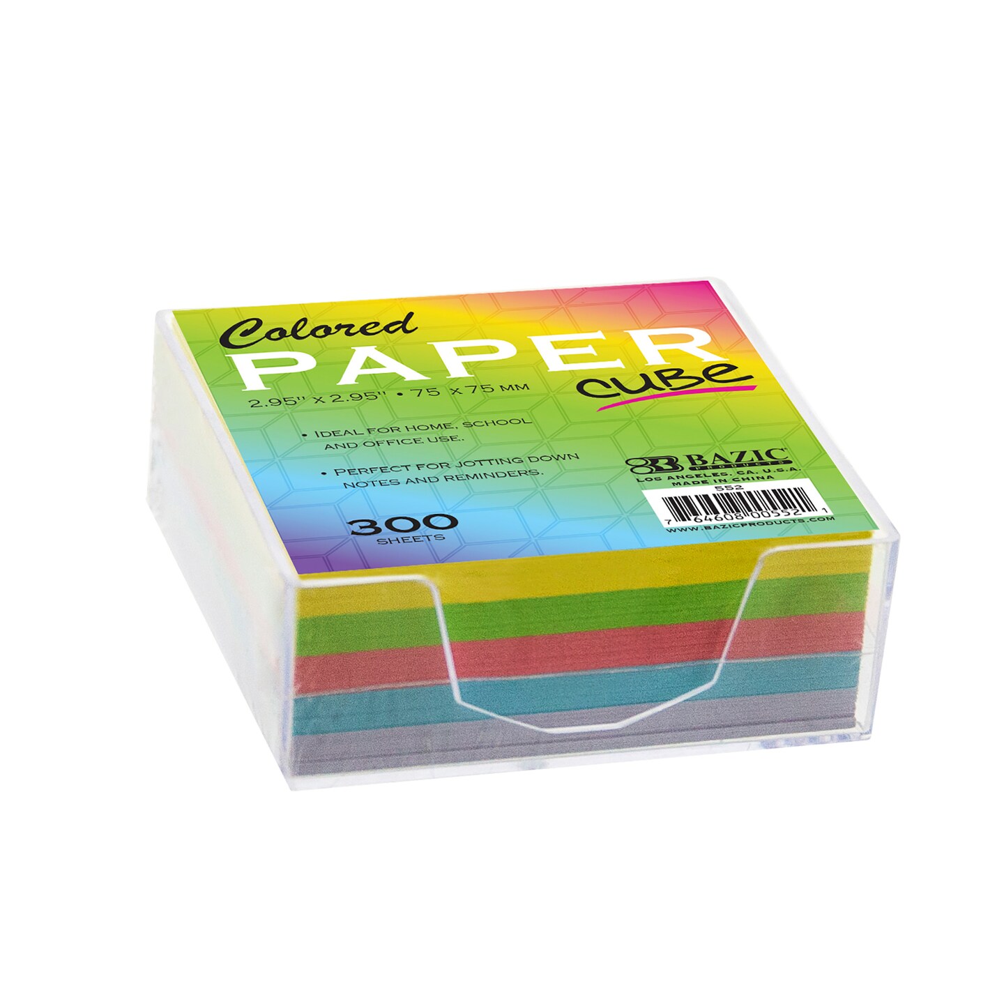 BAZIC 75mm X 75mm 300 Ct. Color Paper Cube w/ Tray