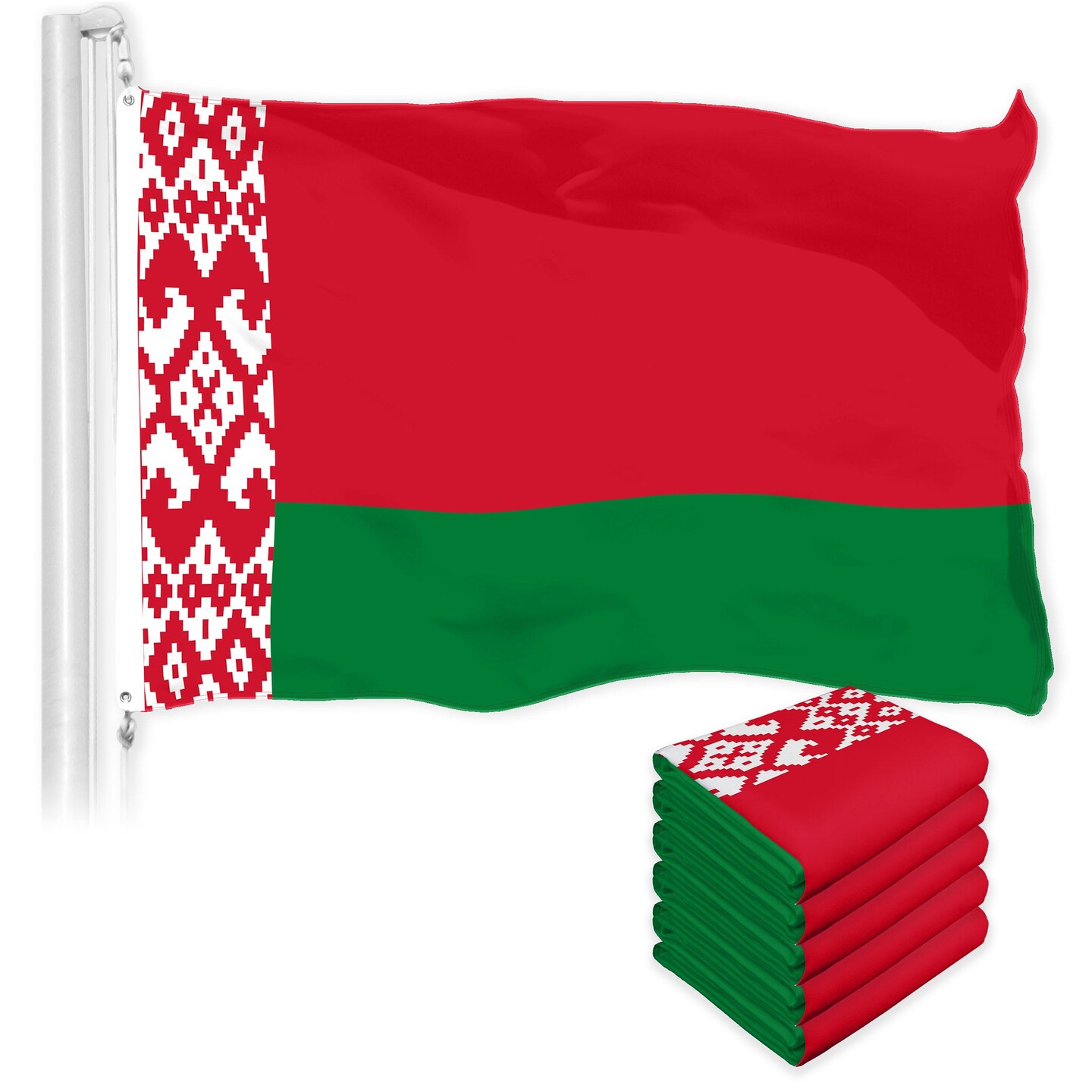 G128 5 Pack: Belarus Belarusian Flag | 3x5 Ft | LiteWeave Pro Series Printed 150D Poly | Country Flag, Indoor/Outdoor, Vibrant Colors, Brass Grommets, Thicker and More Durable Than 100D 75D Polyester